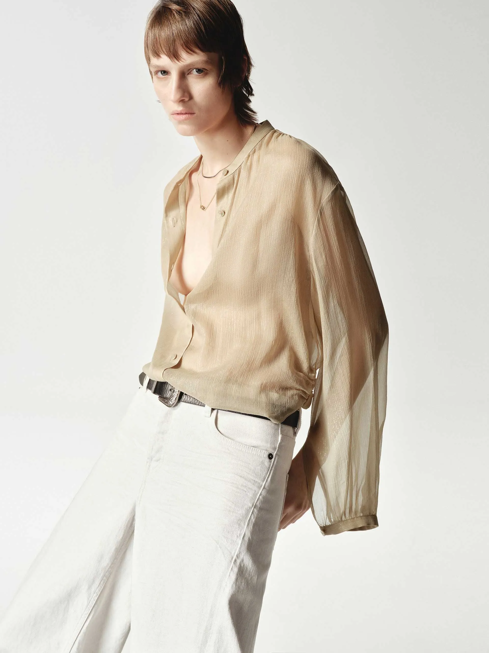 Silk Blend Sheer Tie Blouse sold by Mo&Co