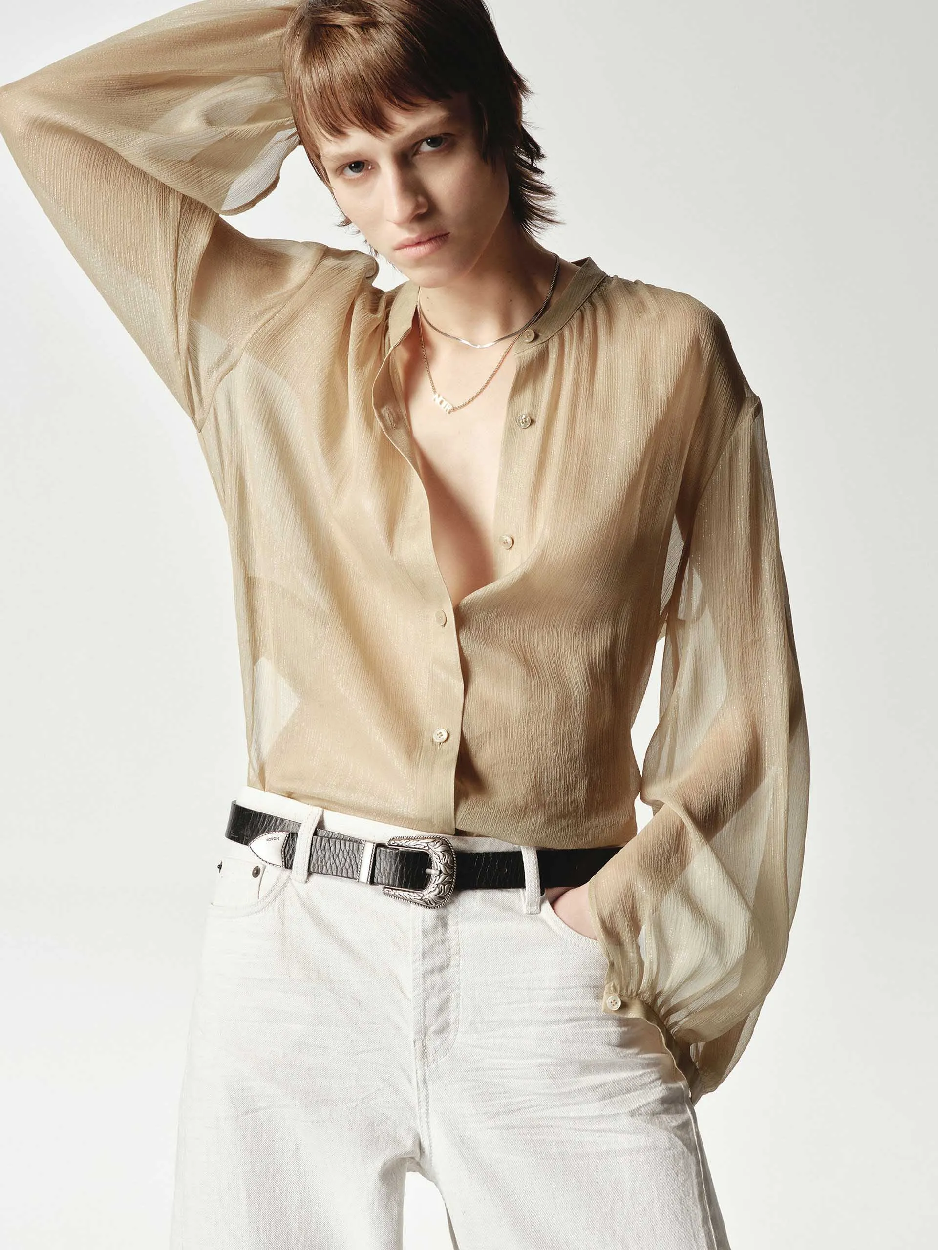 Silk Blend Sheer Tie Blouse sold by Mo&Co product image thumbnail 3