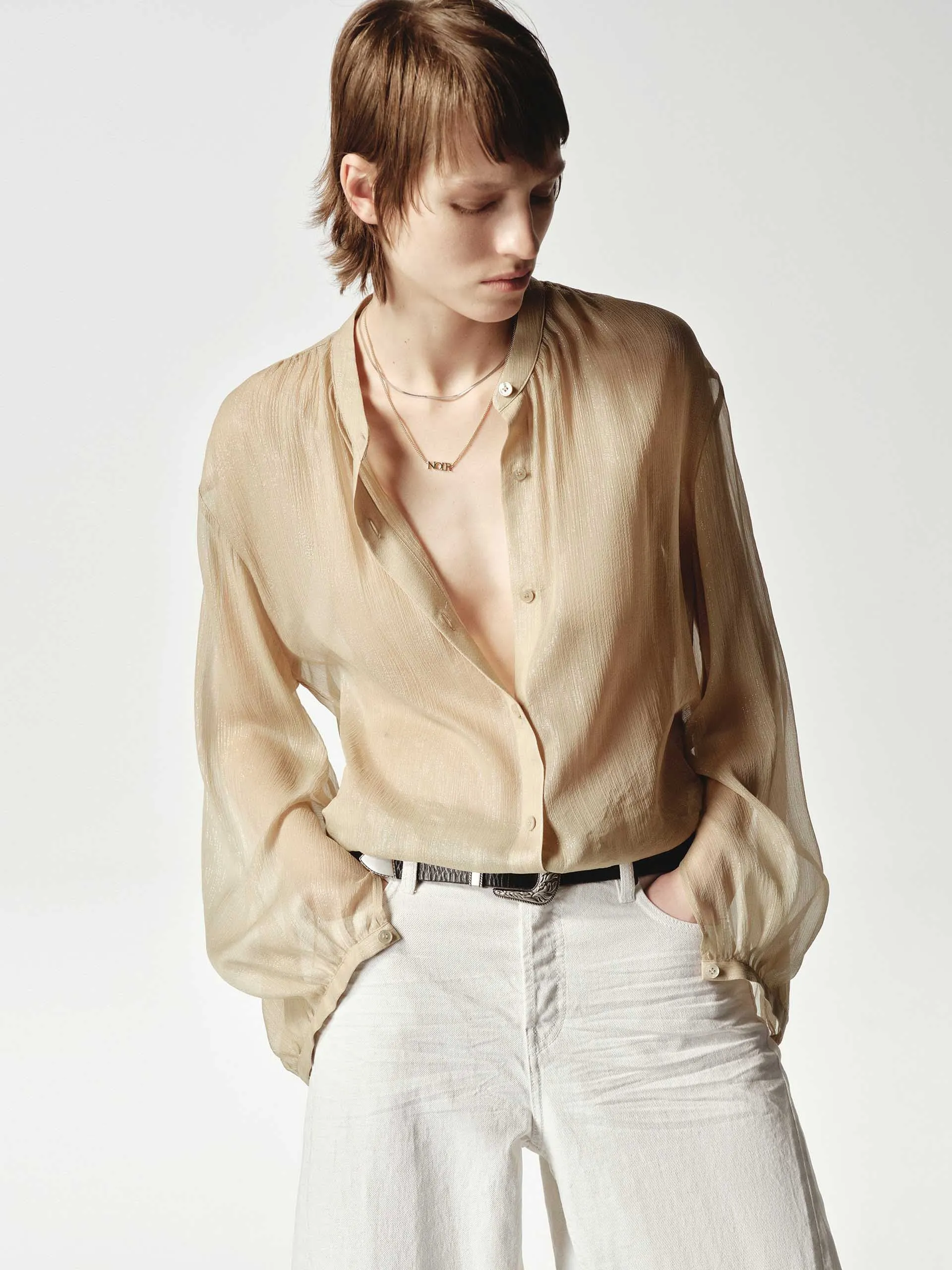 Silk Blend Sheer Tie Blouse sold by Mo&Co product image thumbnail 4