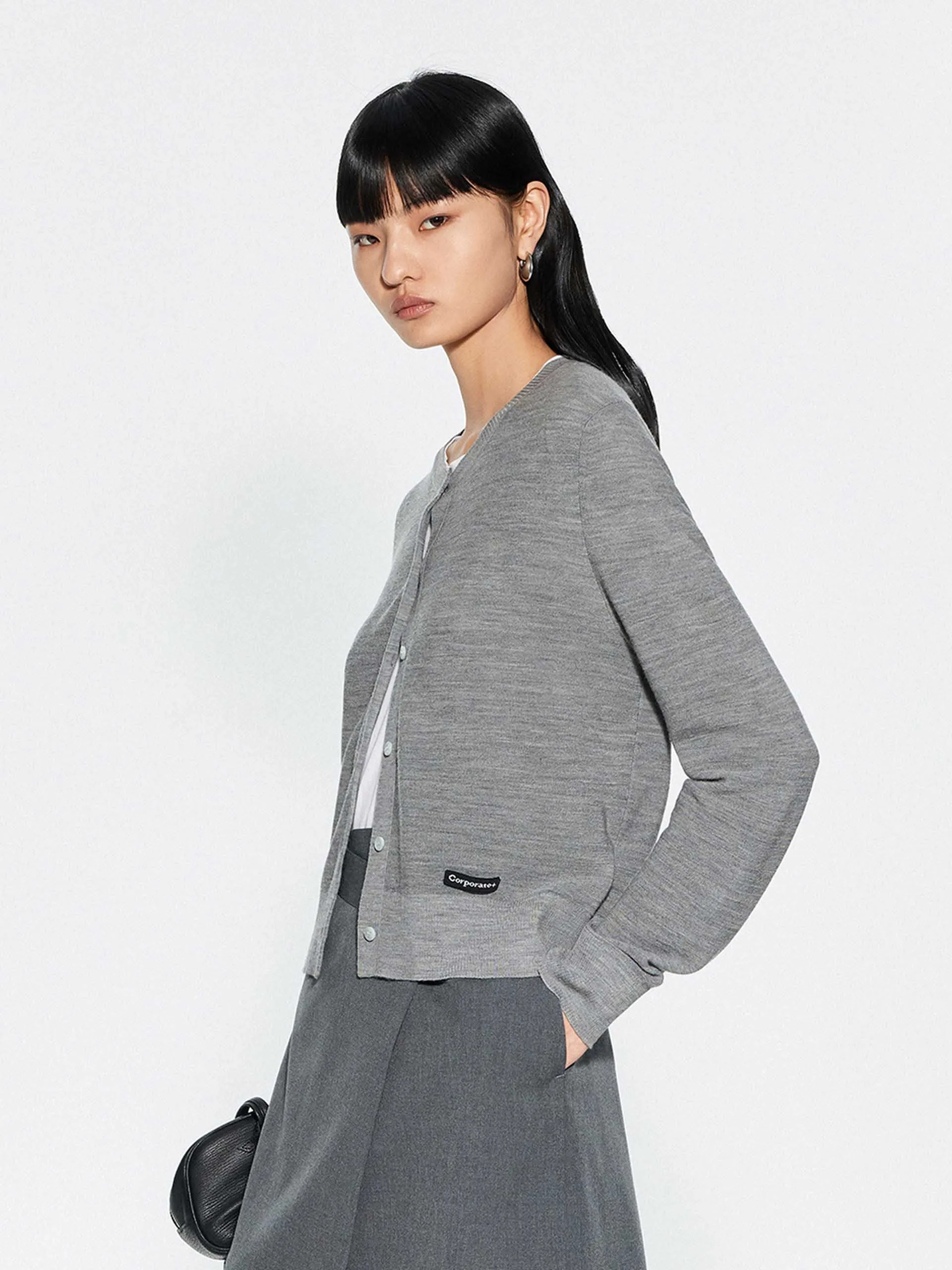 Round Neck Wool Cardigan sold by Mo&Co product image thumbnail 3