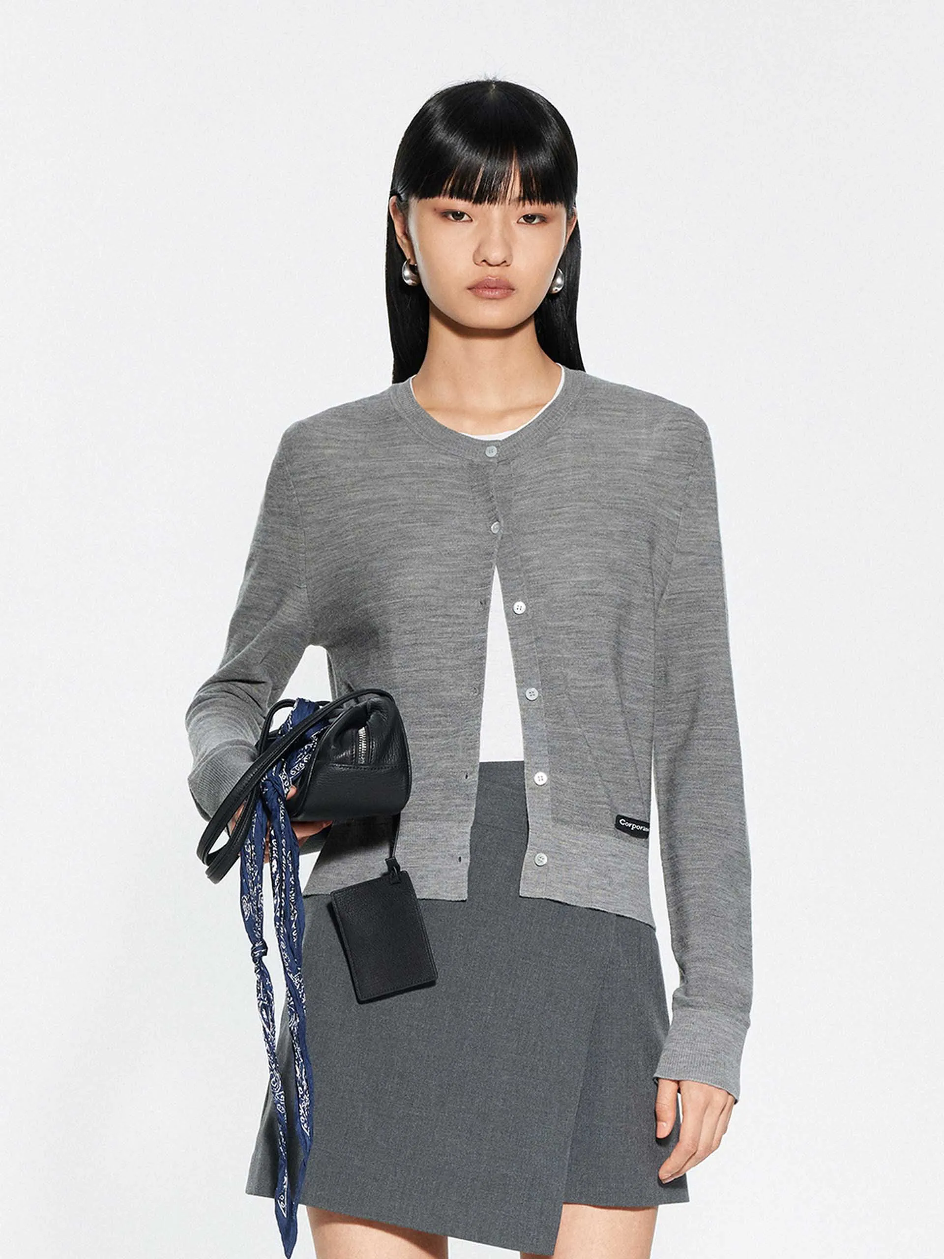 Round Neck Wool Cardigan sold by Mo&Co