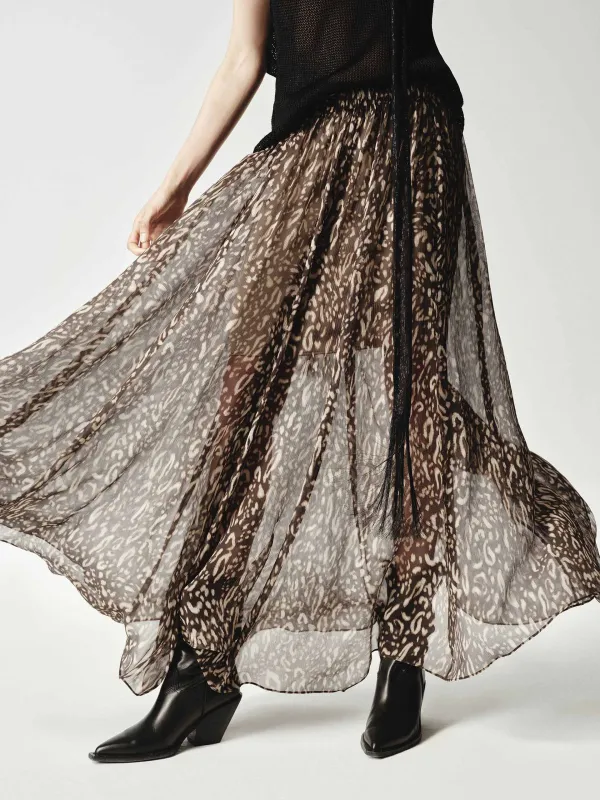 Silk Leopard Print Flowy Skirt sold by Mo&Co
