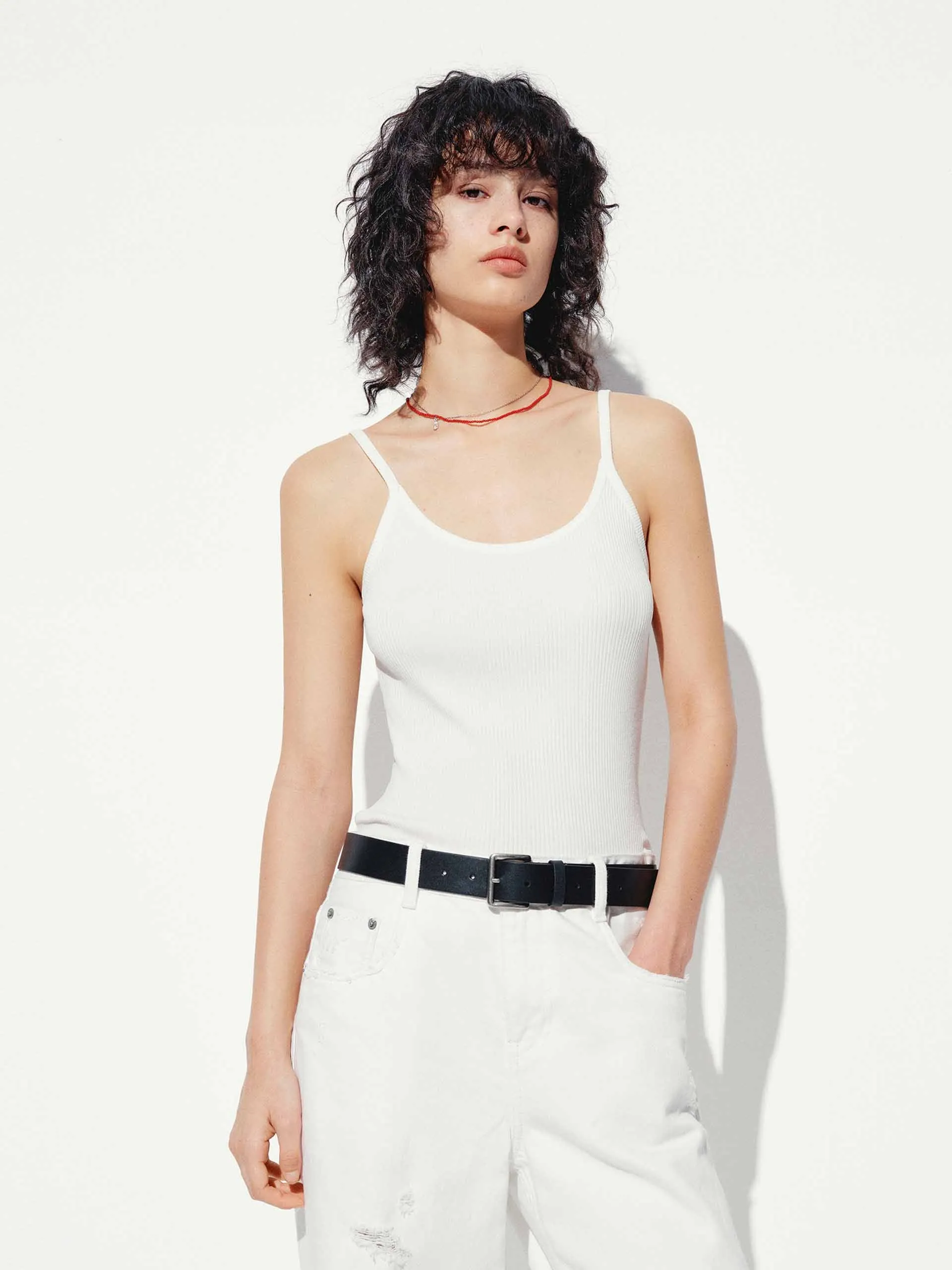 Spaghetti Straps Knitted Tank Top sold by Mo&Co