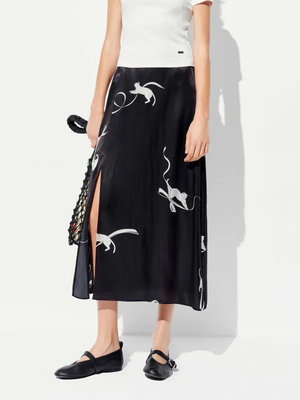 Cat Pattern Satin Skirt sold by Mo&Co