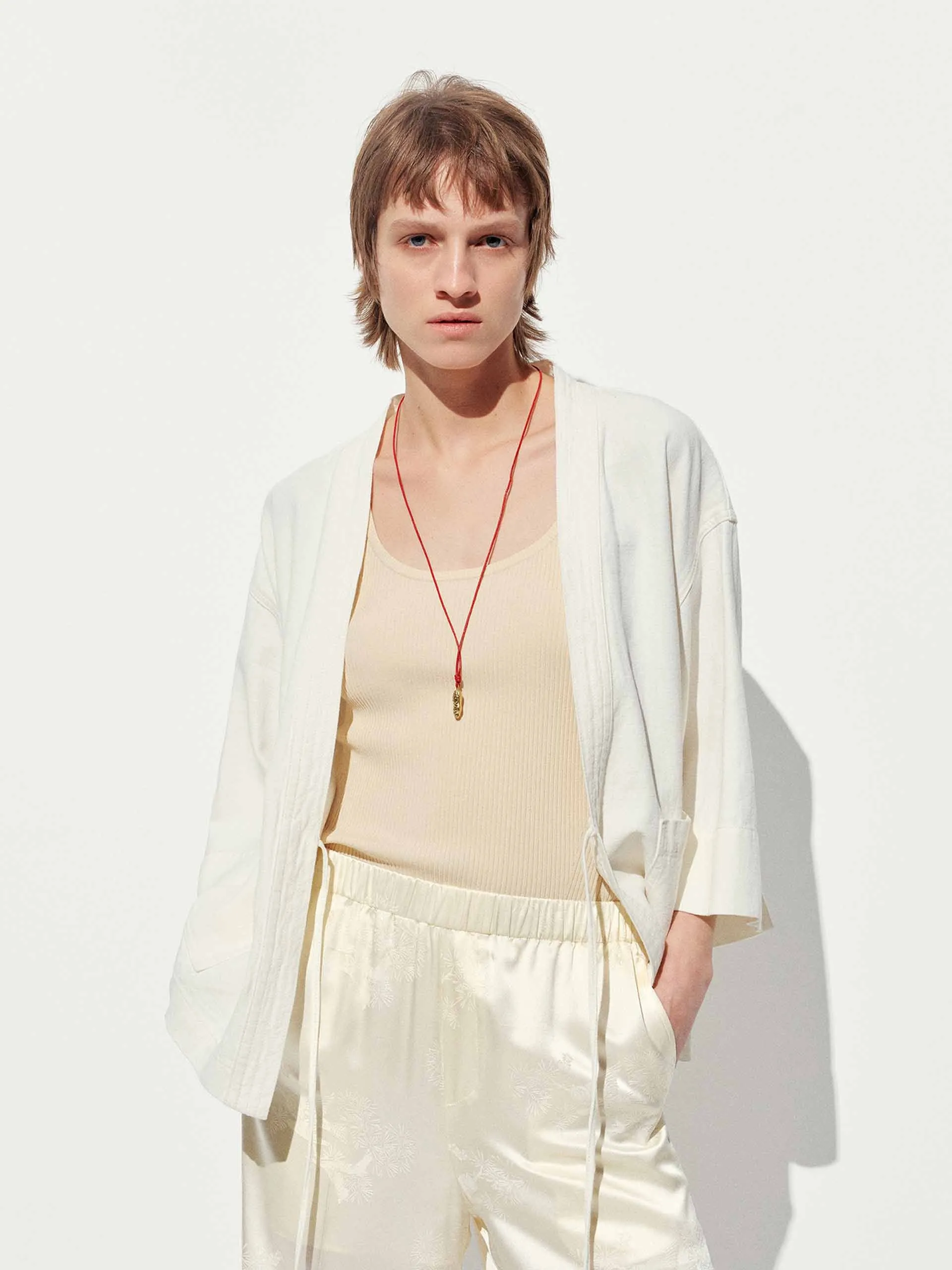 Cotton-Linen Tie Jacket sold by Mo&Co