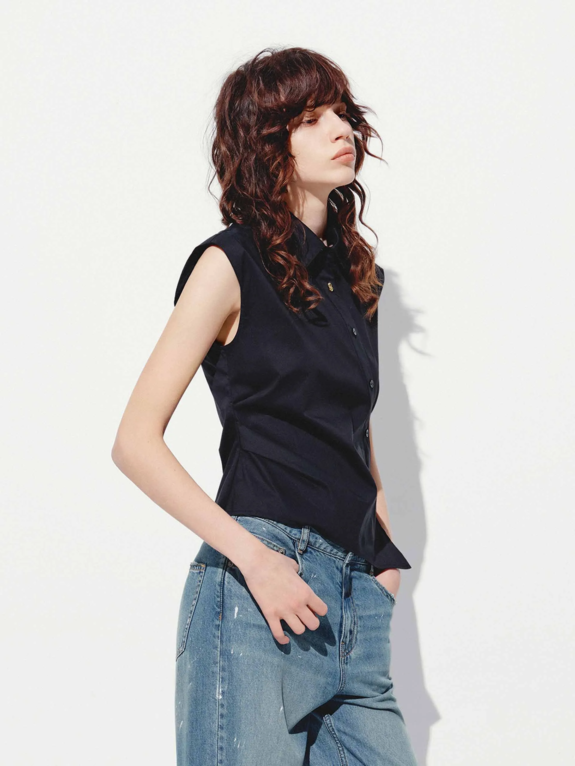 Sleeveless Slanted Placket Blouse sold by Mo&Co product image thumbnail 3