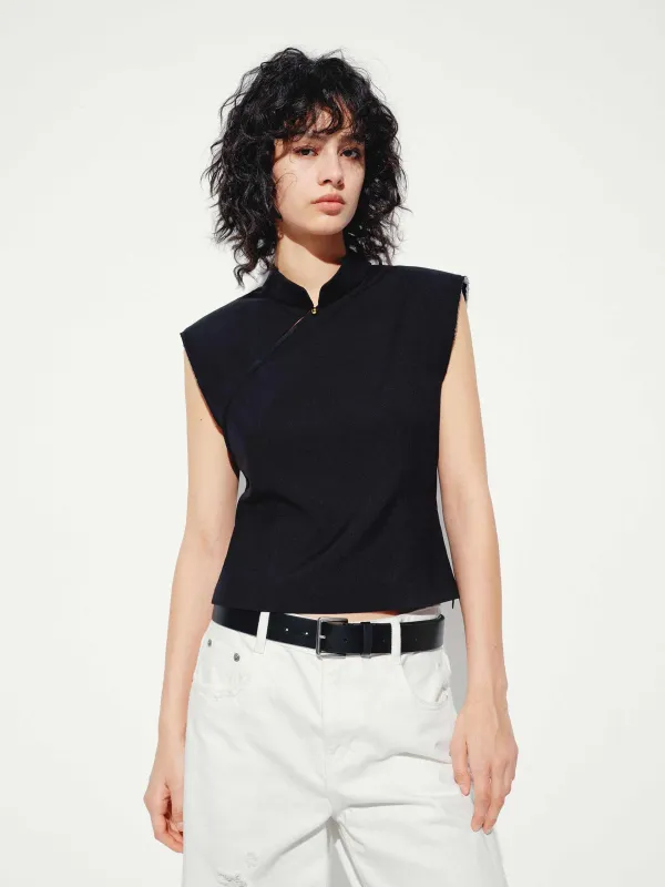 Sleeveless Stand Collar Blouse sold by Mo&Co