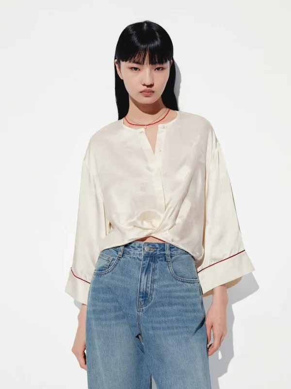 Round Neck Satin Blouse sold by Mo&Co