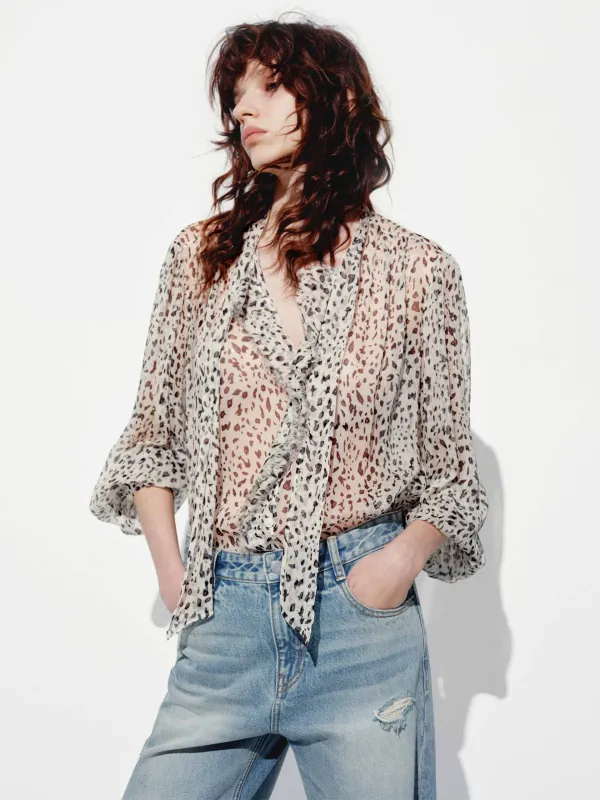 Animal Print Tie Blouse sold by Mo&Co