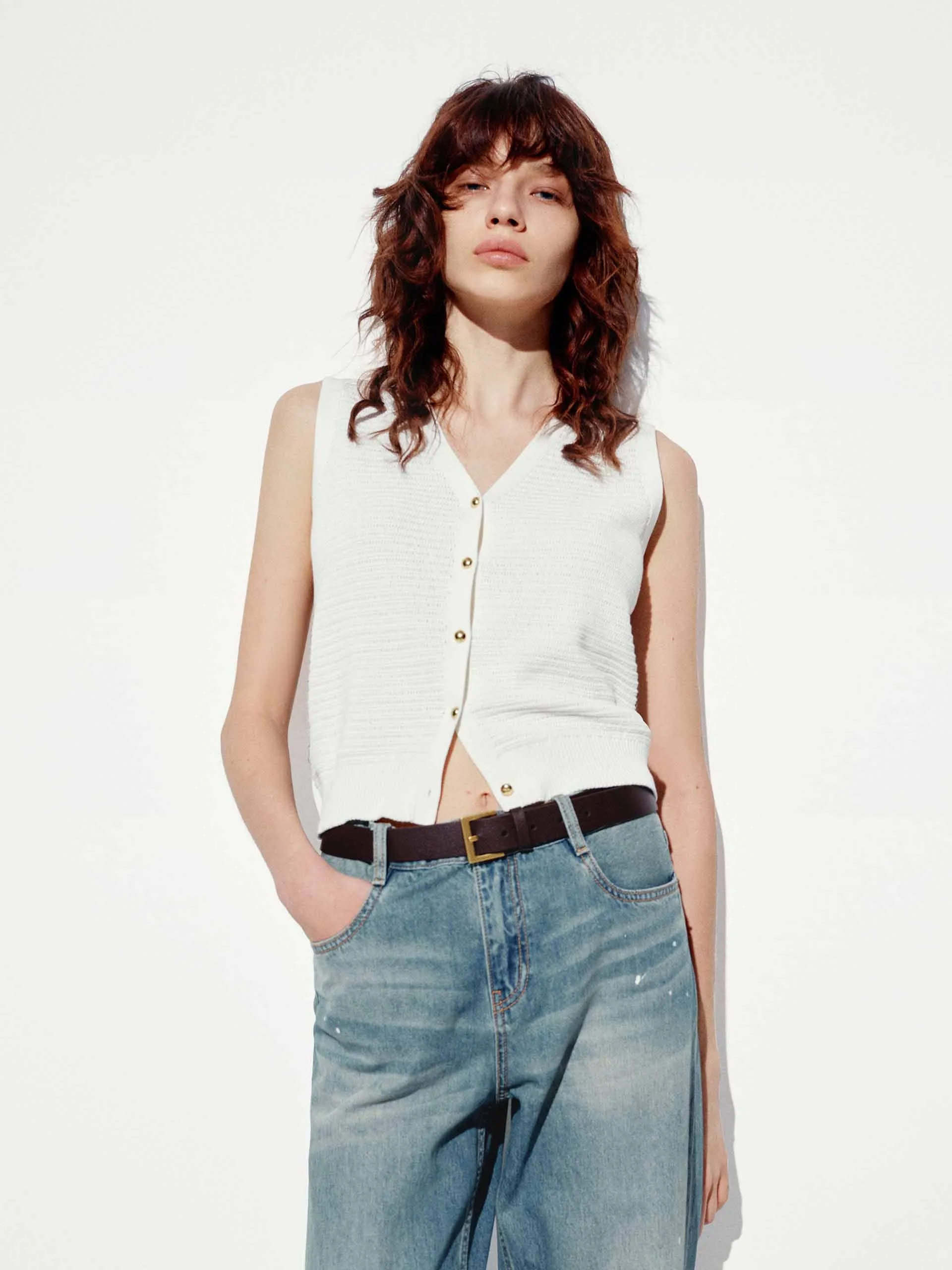 V-neck Sleeveless Knit Cardigan sold by Mo&Co