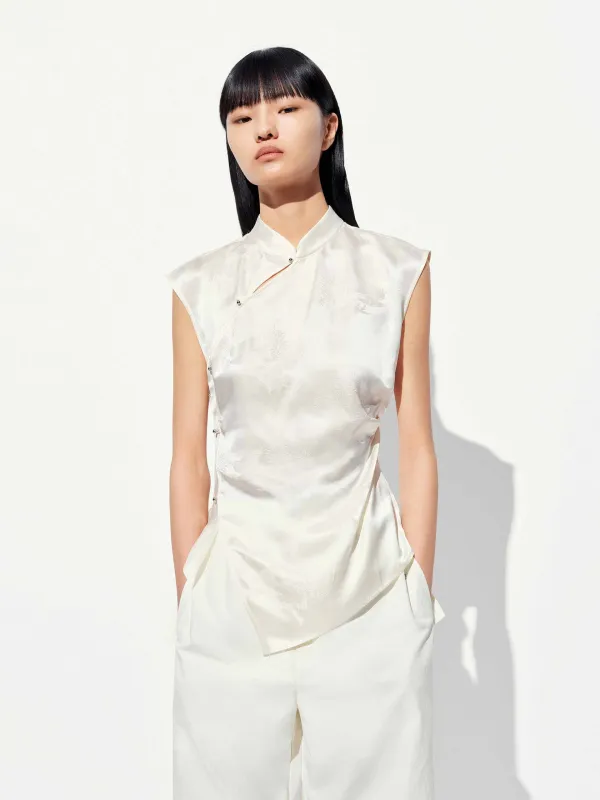 Waisted Stand Collar Blouse sold by Mo&Co