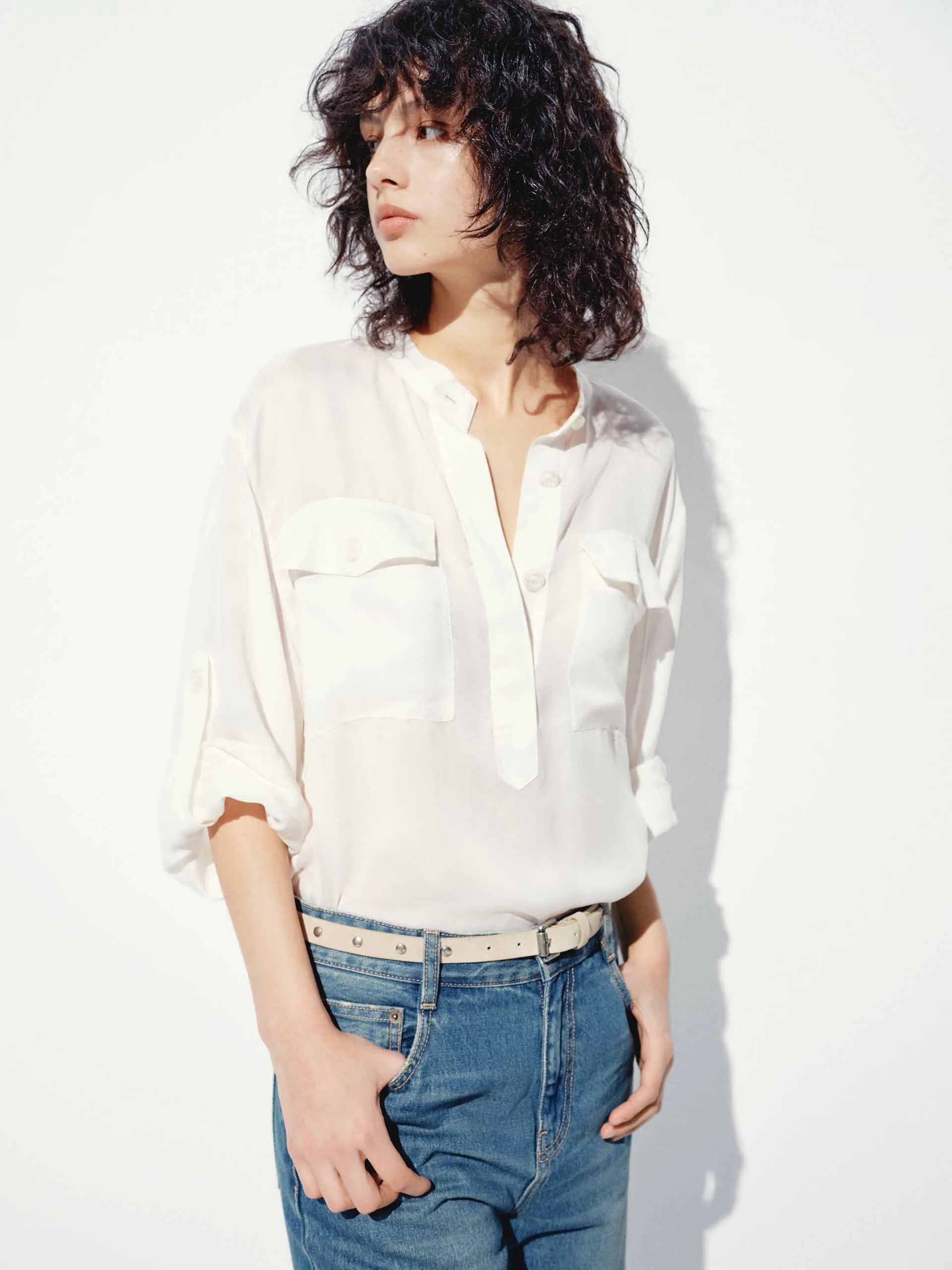 Half Button White Blouse sold by Mo&Co product image thumbnail 3