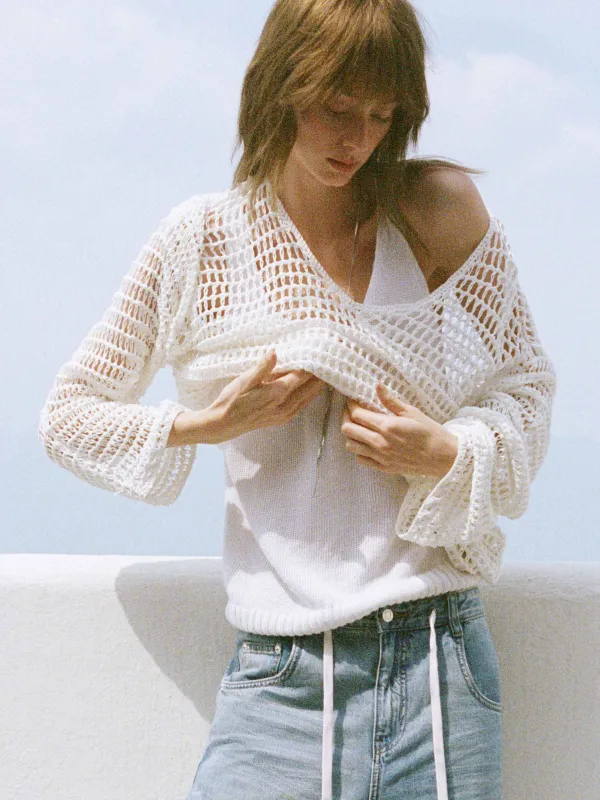 Crochet Fishnet Sweater sold by Mo&Co