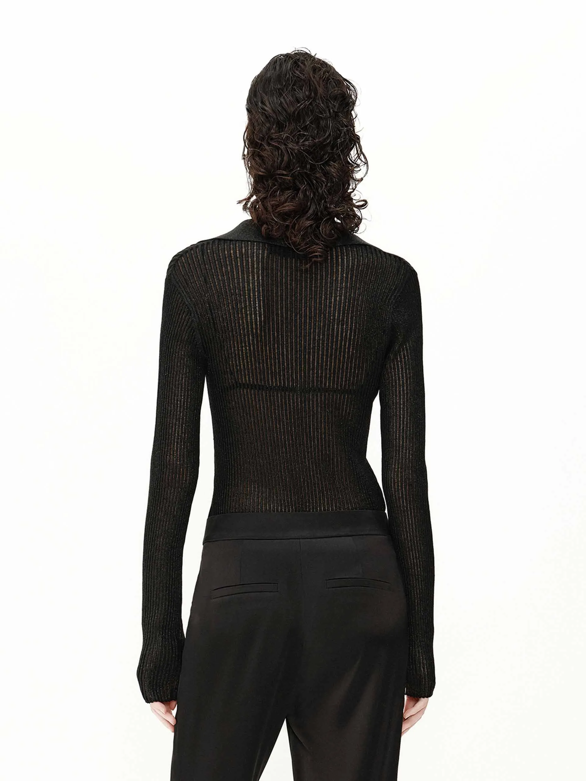 Sheer Ribbed Knit Top sold by Mo&Co product image thumbnail 3