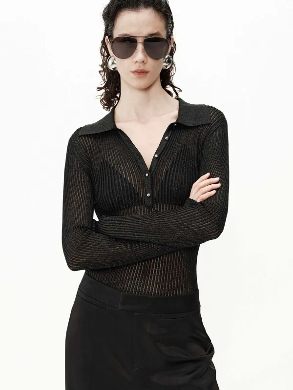 Sheer Ribbed Knit Top sold by Mo&Co