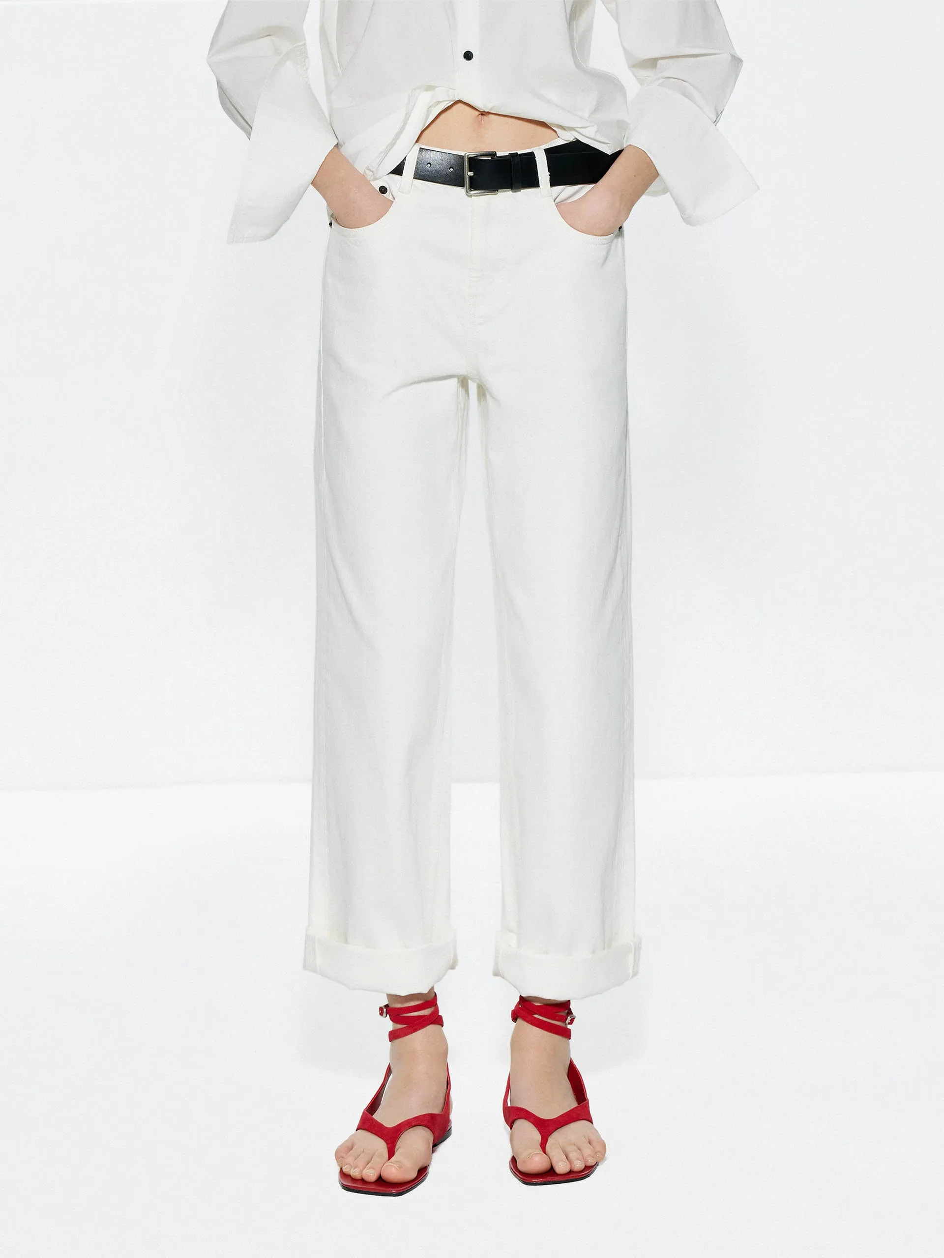 Cotton White Straight Jeans sold by Mo&Co