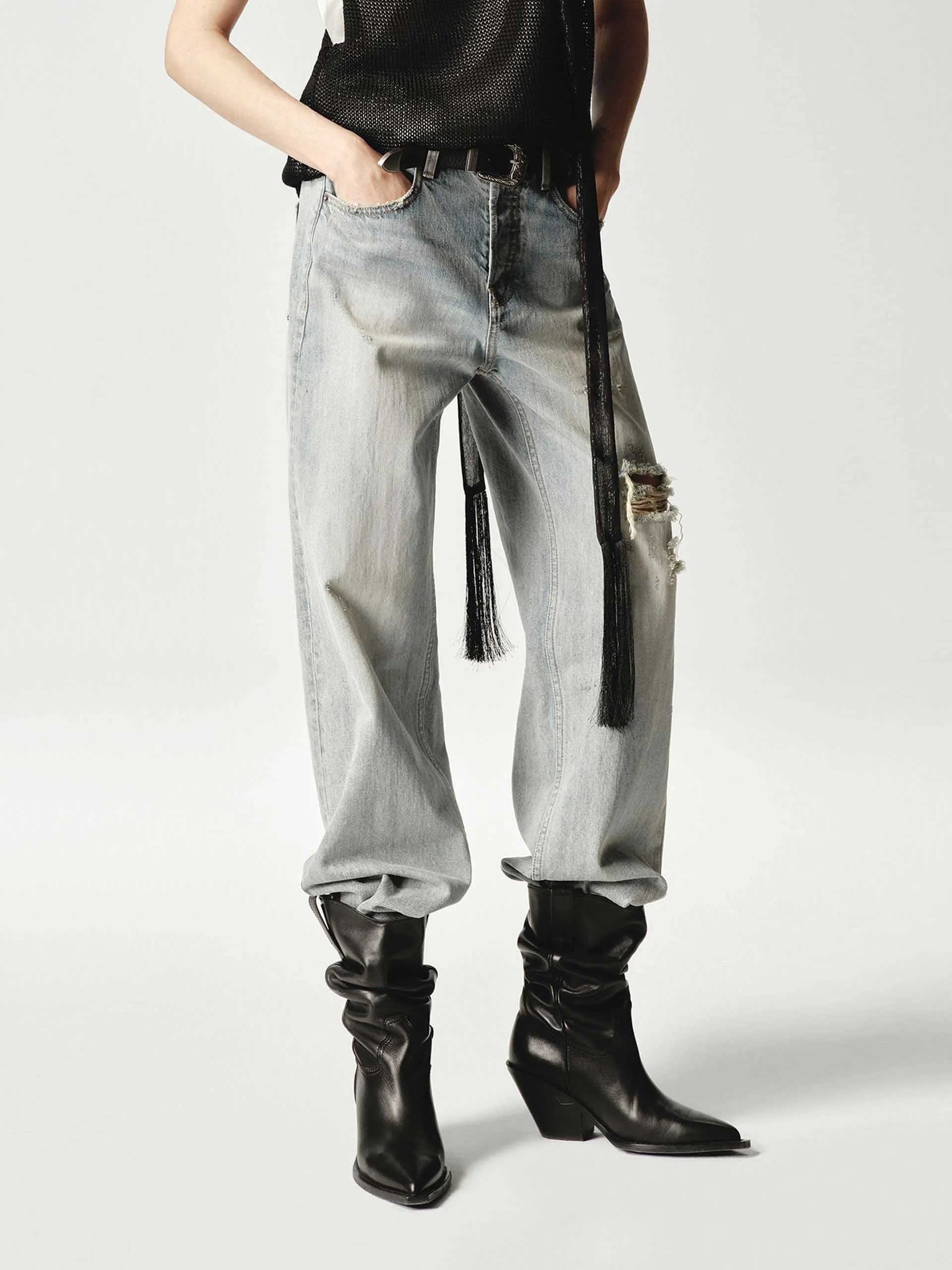 Light Blue Distressed Jeans sold by Mo&Co