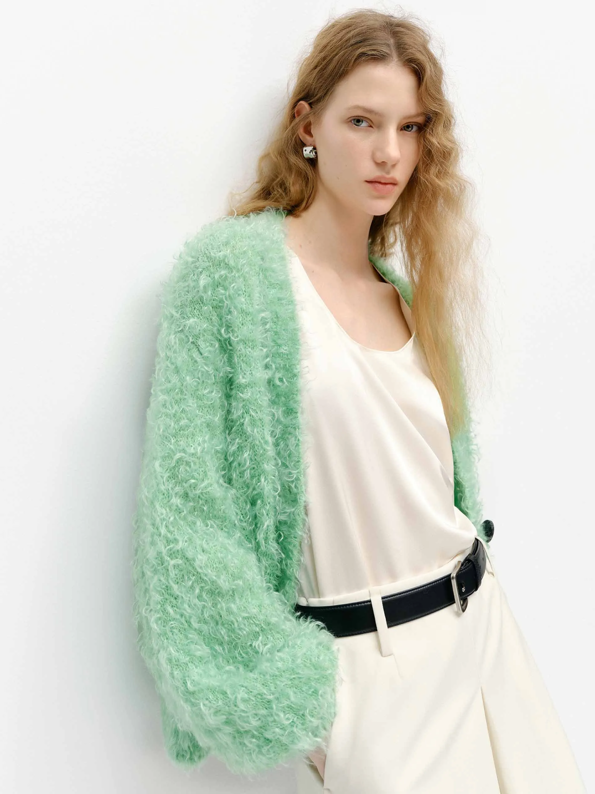 Fluffy Boucle Knit Cardigan sold by Mo&Co