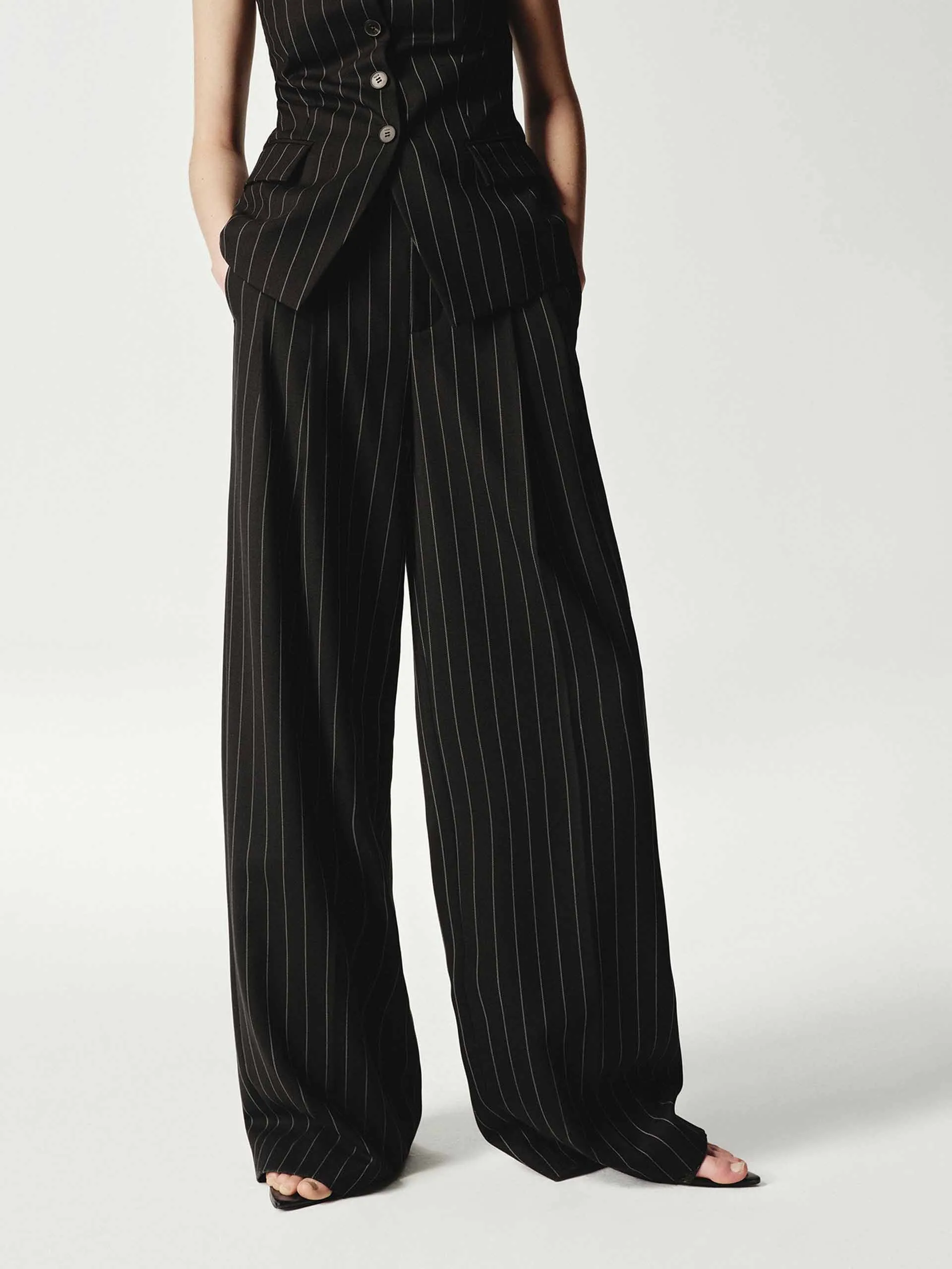 Wool Striped Straight Trousers sold by Mo&Co