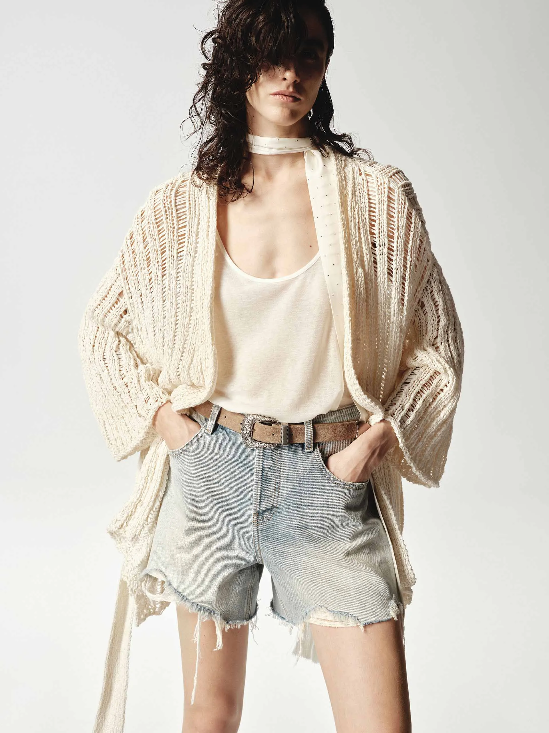 Relaxed Crochet Knit Cardigan sold by Mo&Co