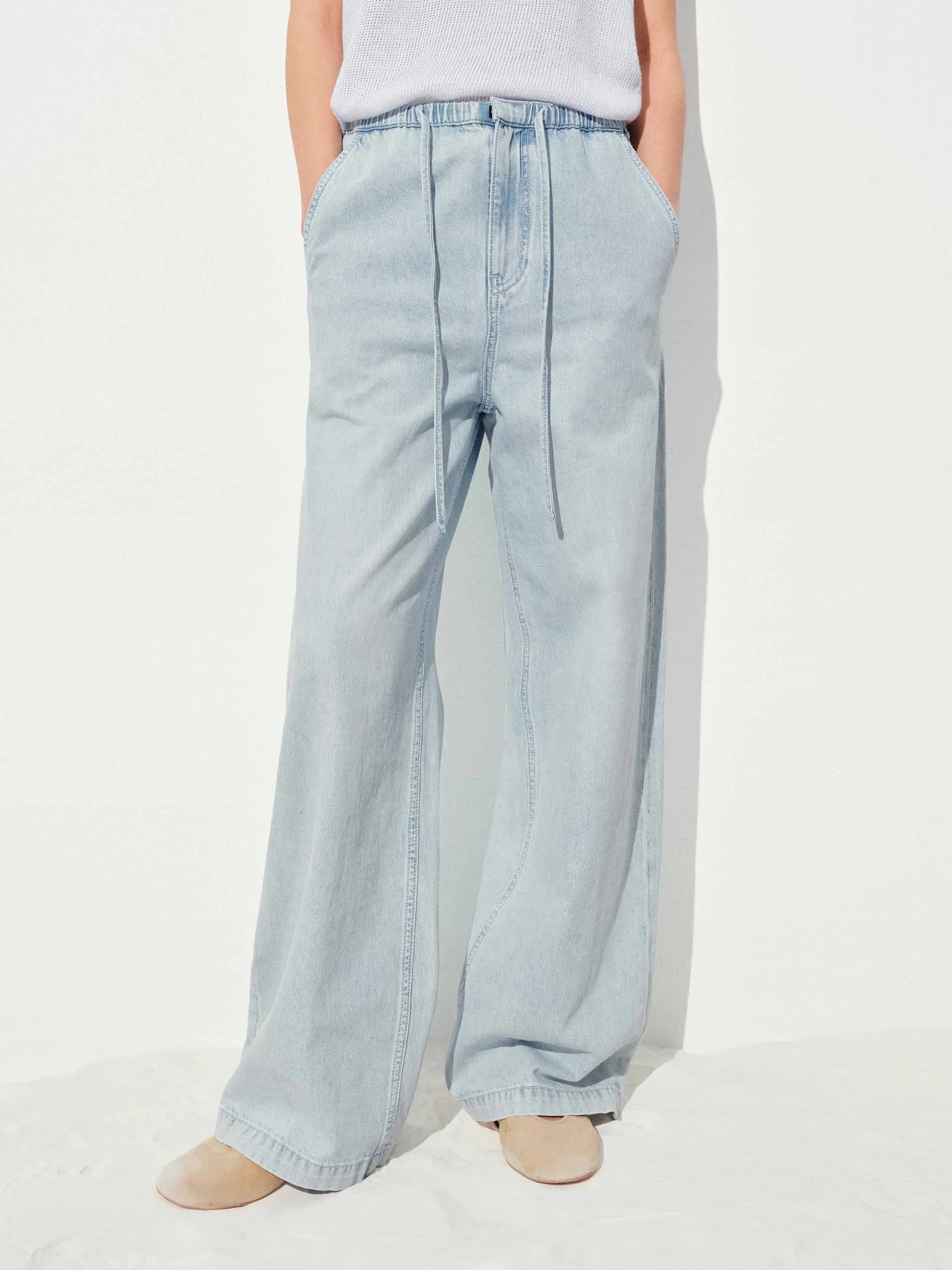 Drawstring Straight Jeans sold by Mo&Co