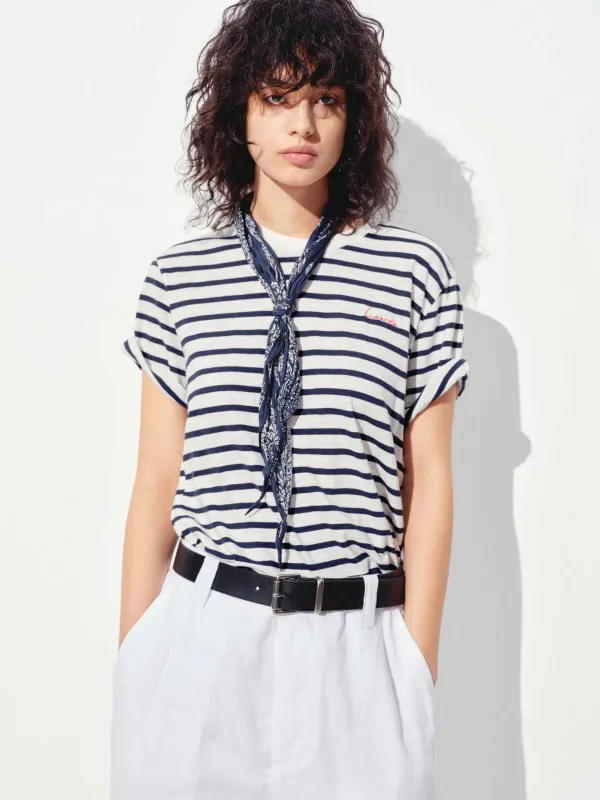 Striped Round Neck T-shirt sold by Mo&Co
