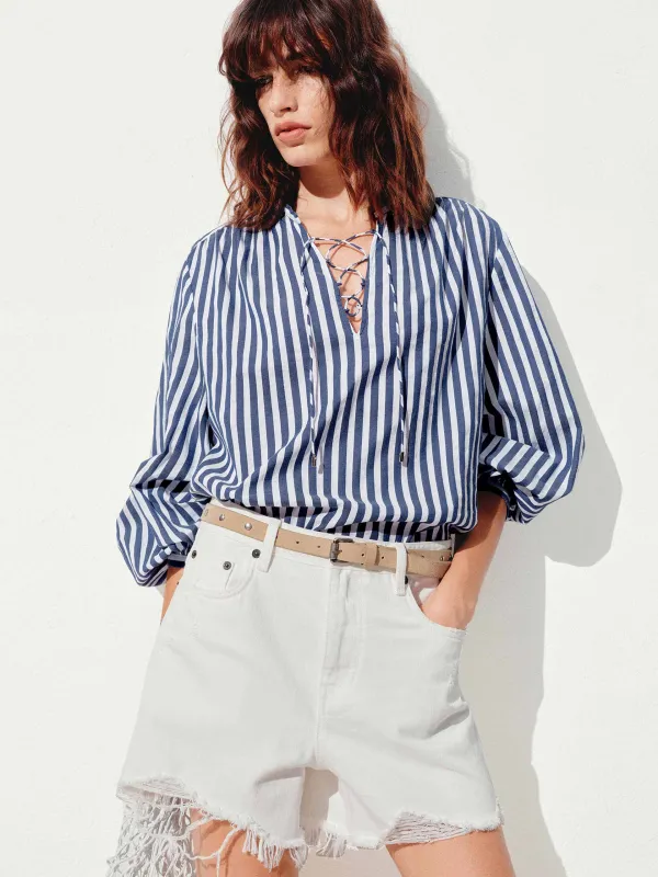 Stripe V-neck Blouse sold by Mo&Co