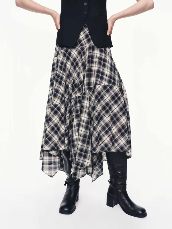 Asymmetric Plaid Skirt sold by Mo&Co