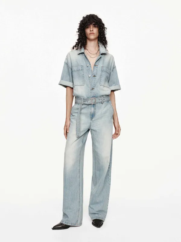 Relaxed Cotton Denim Jumpsuit sold by Mo&Co