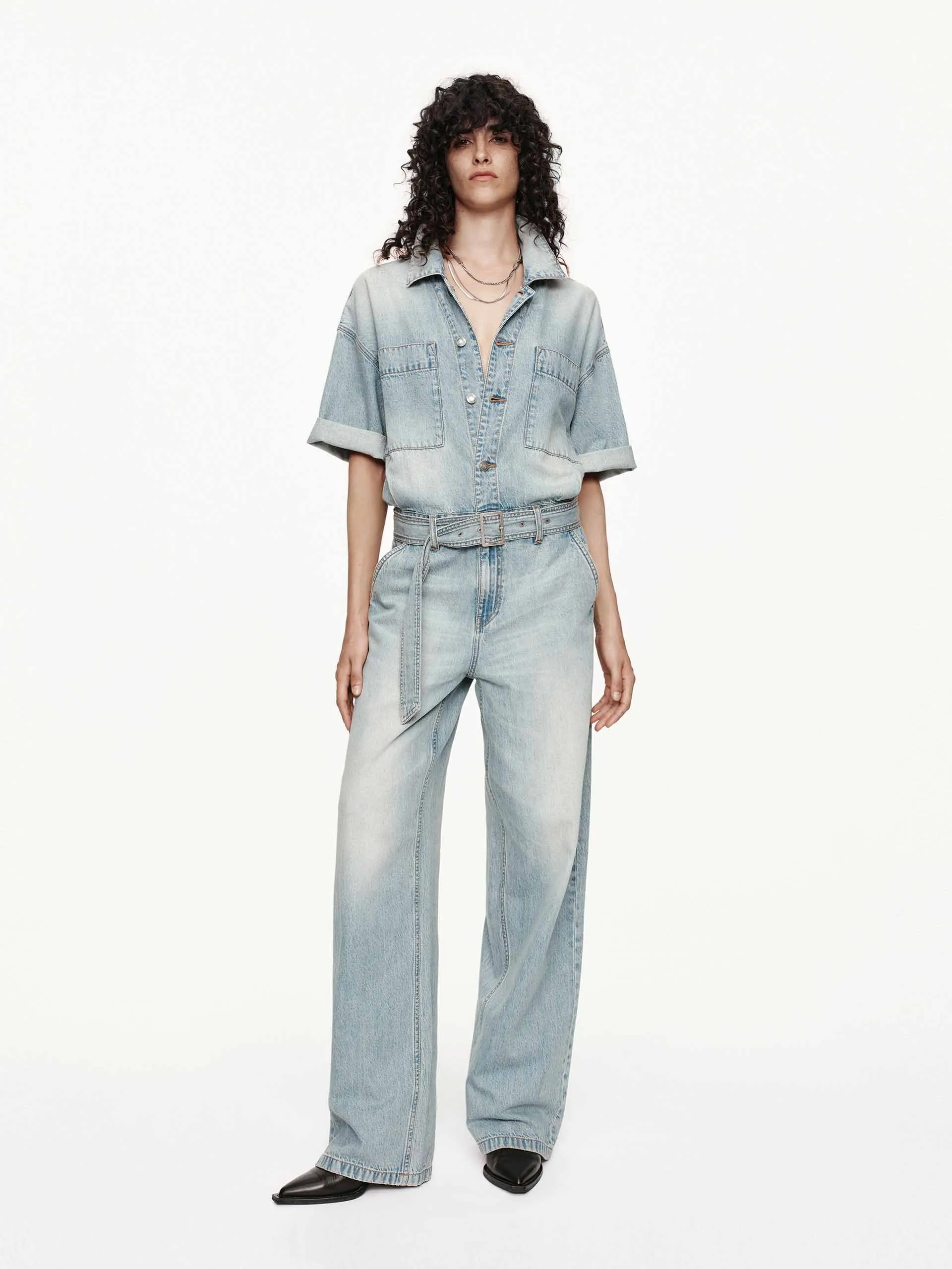Relaxed Cotton Denim Jumpsuit sold by Mo&Co