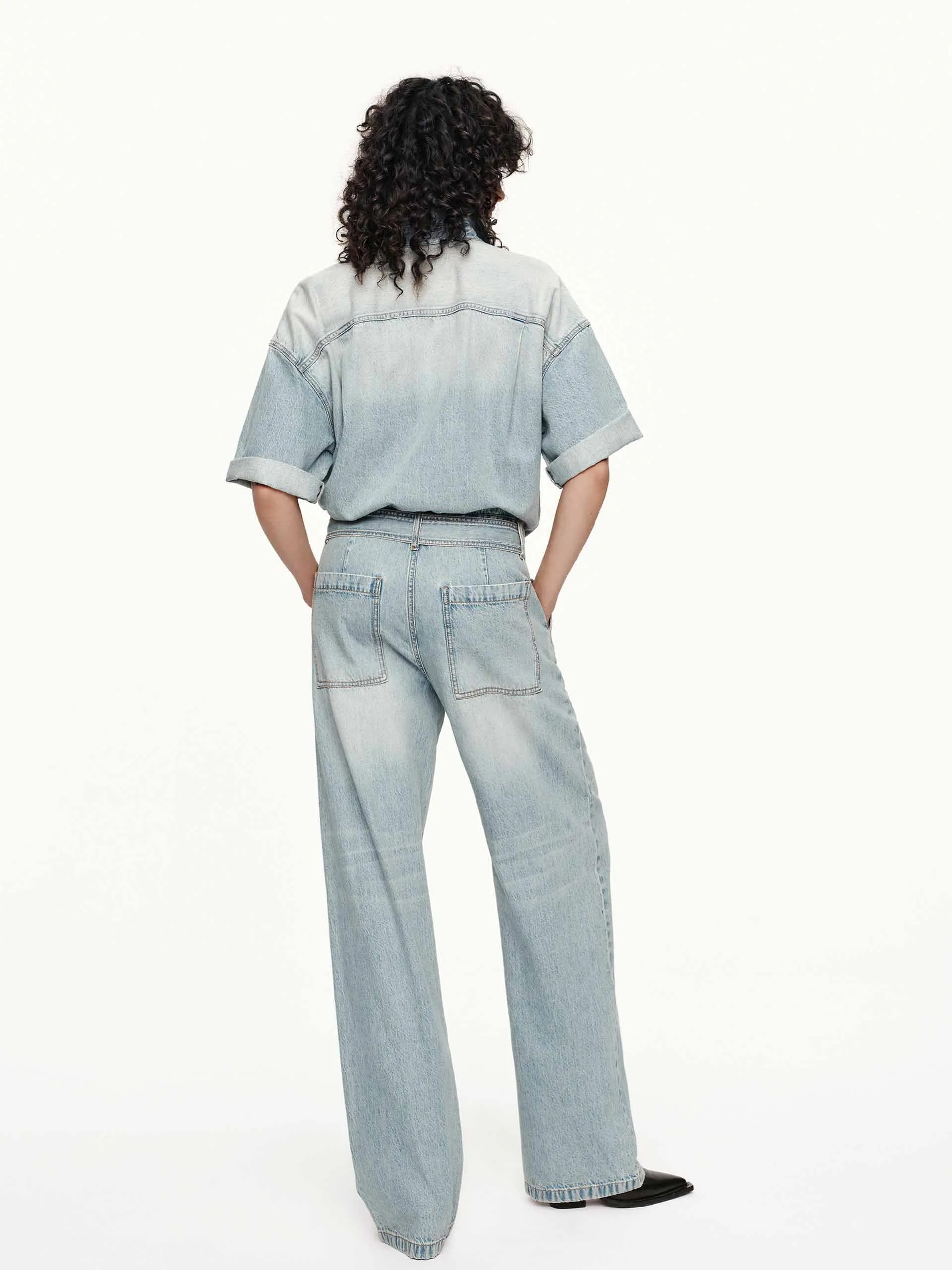 Relaxed Cotton Denim Jumpsuit sold by Mo&Co product image thumbnail 3