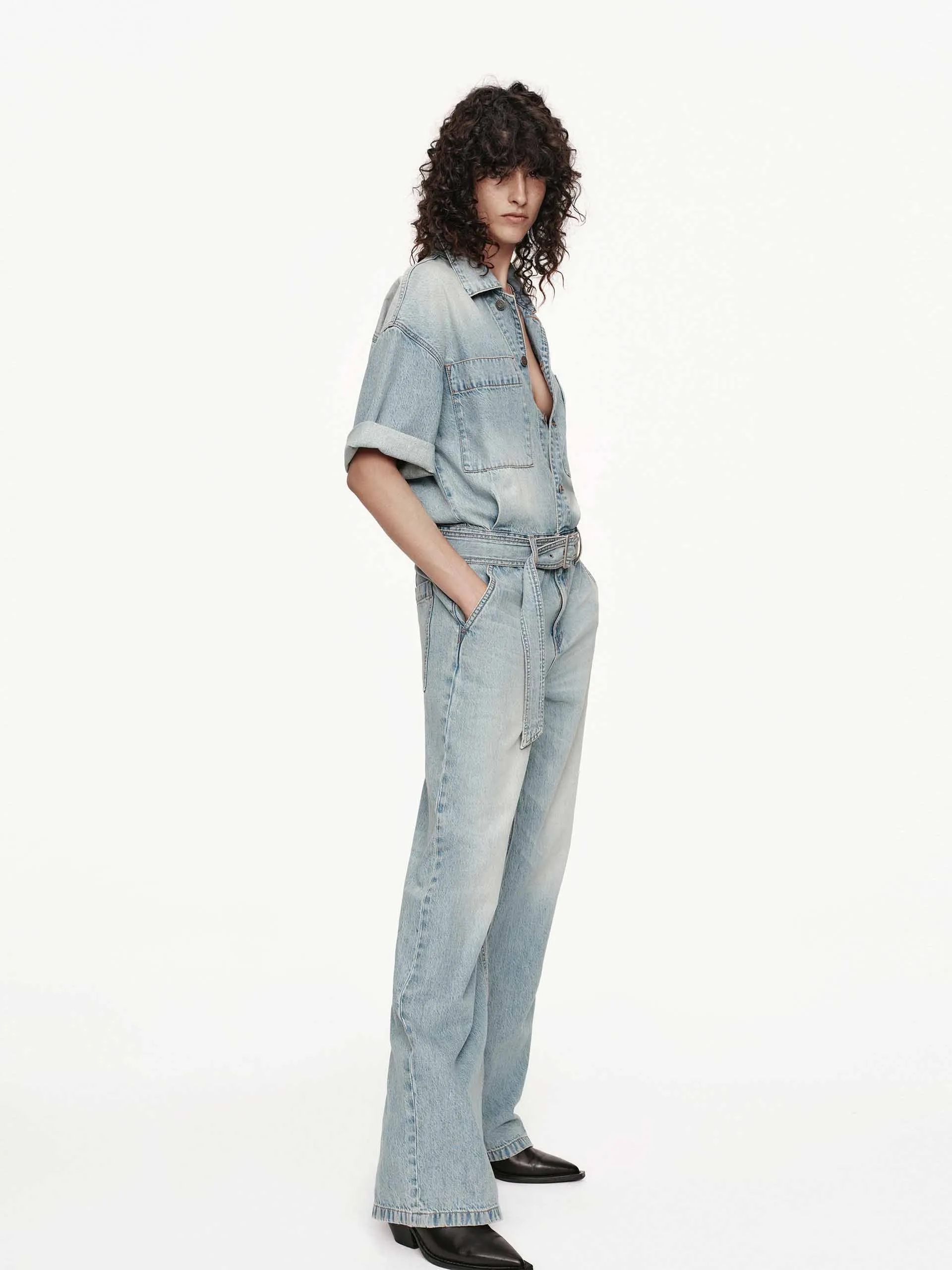Relaxed Cotton Denim Jumpsuit sold by Mo&Co product image thumbnail 2