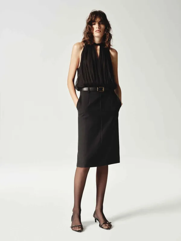 Silk Blend Paneled Dress sold by Mo&Co