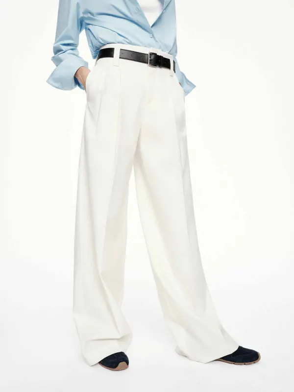 Pleated White Straight Trousers sold by Mo&Co
