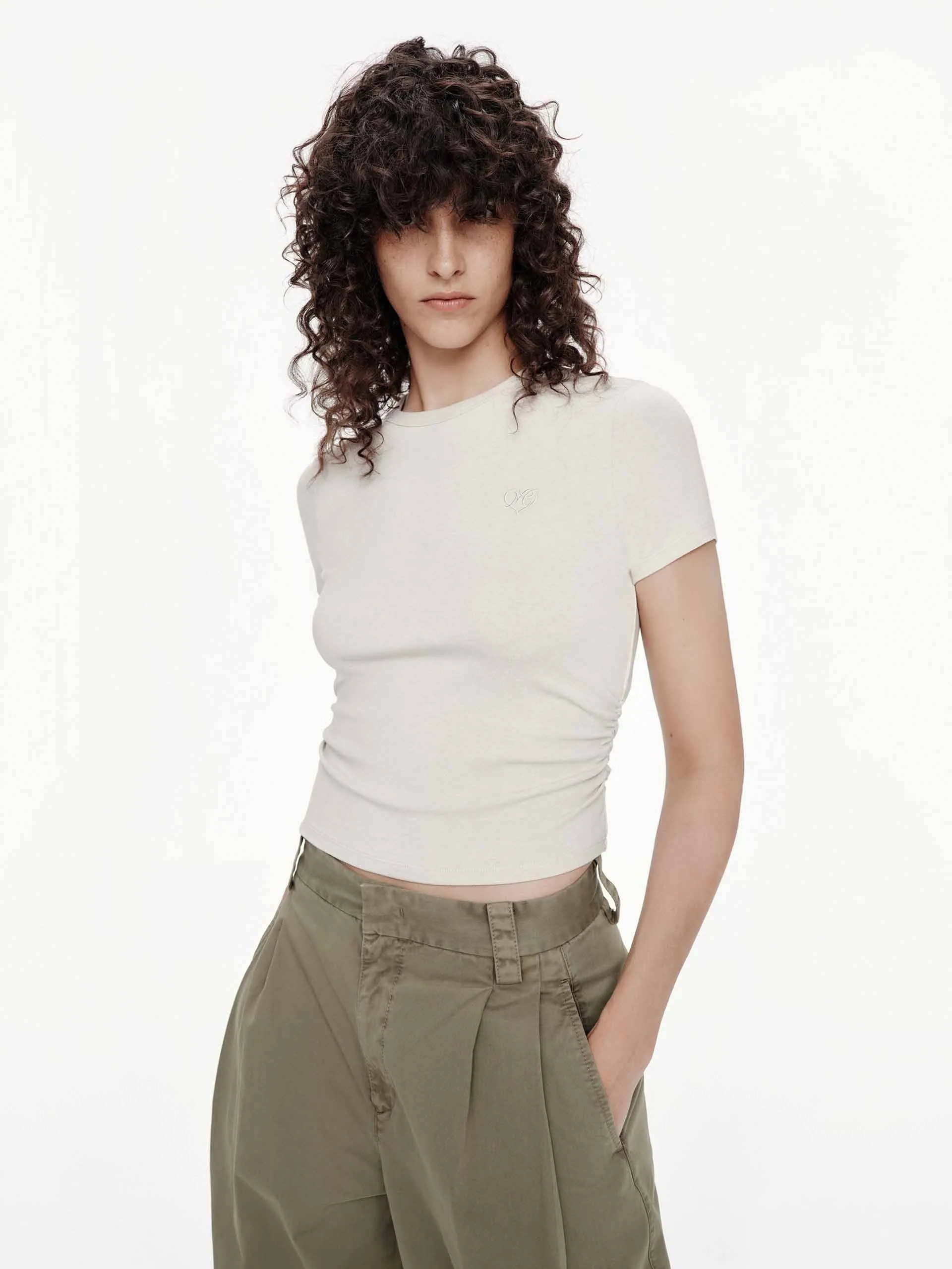 Cropped Pleated T-shirt sold by Mo&Co