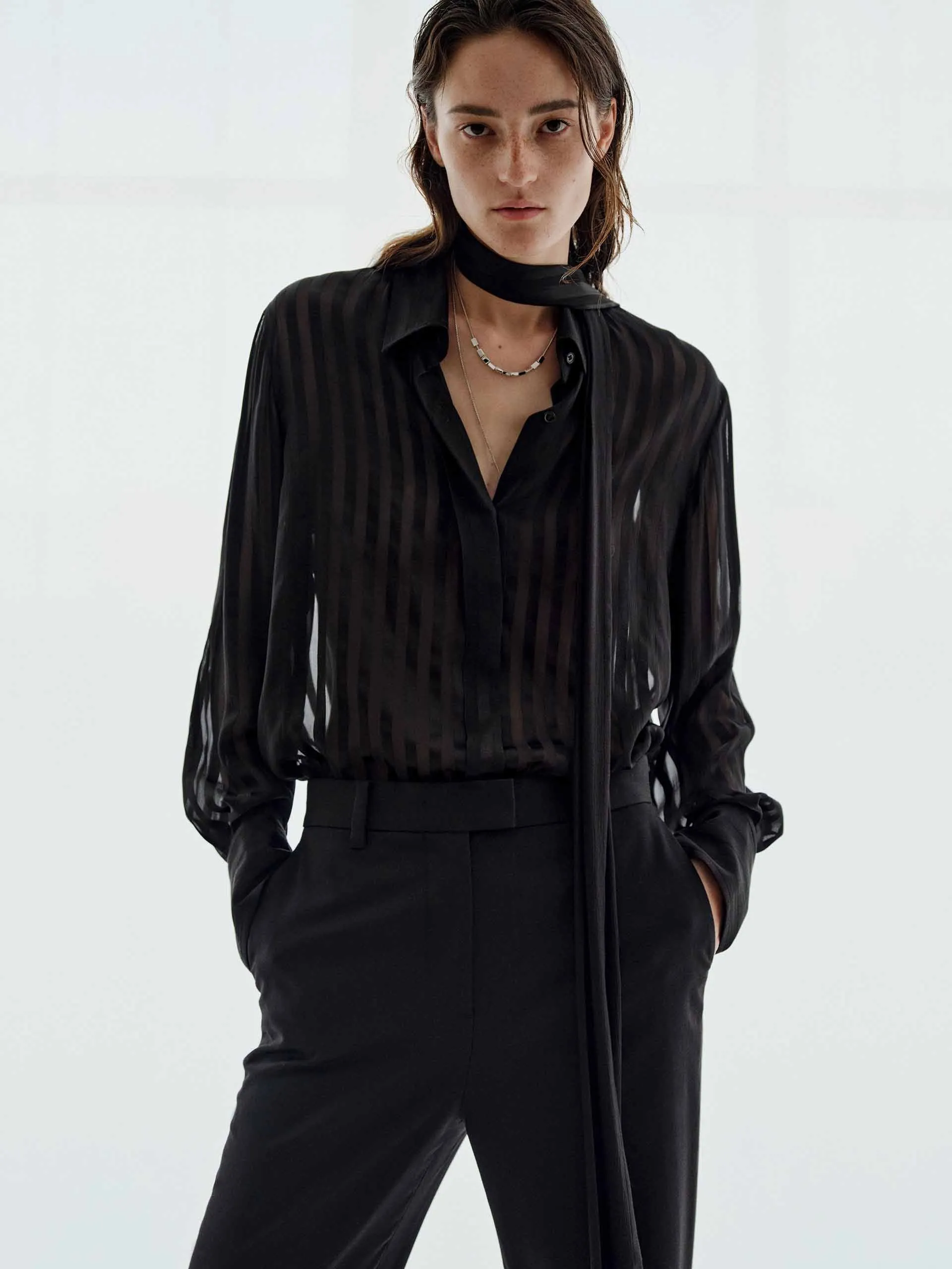 Striped Pattern Silk Shirt sold by Mo&Co