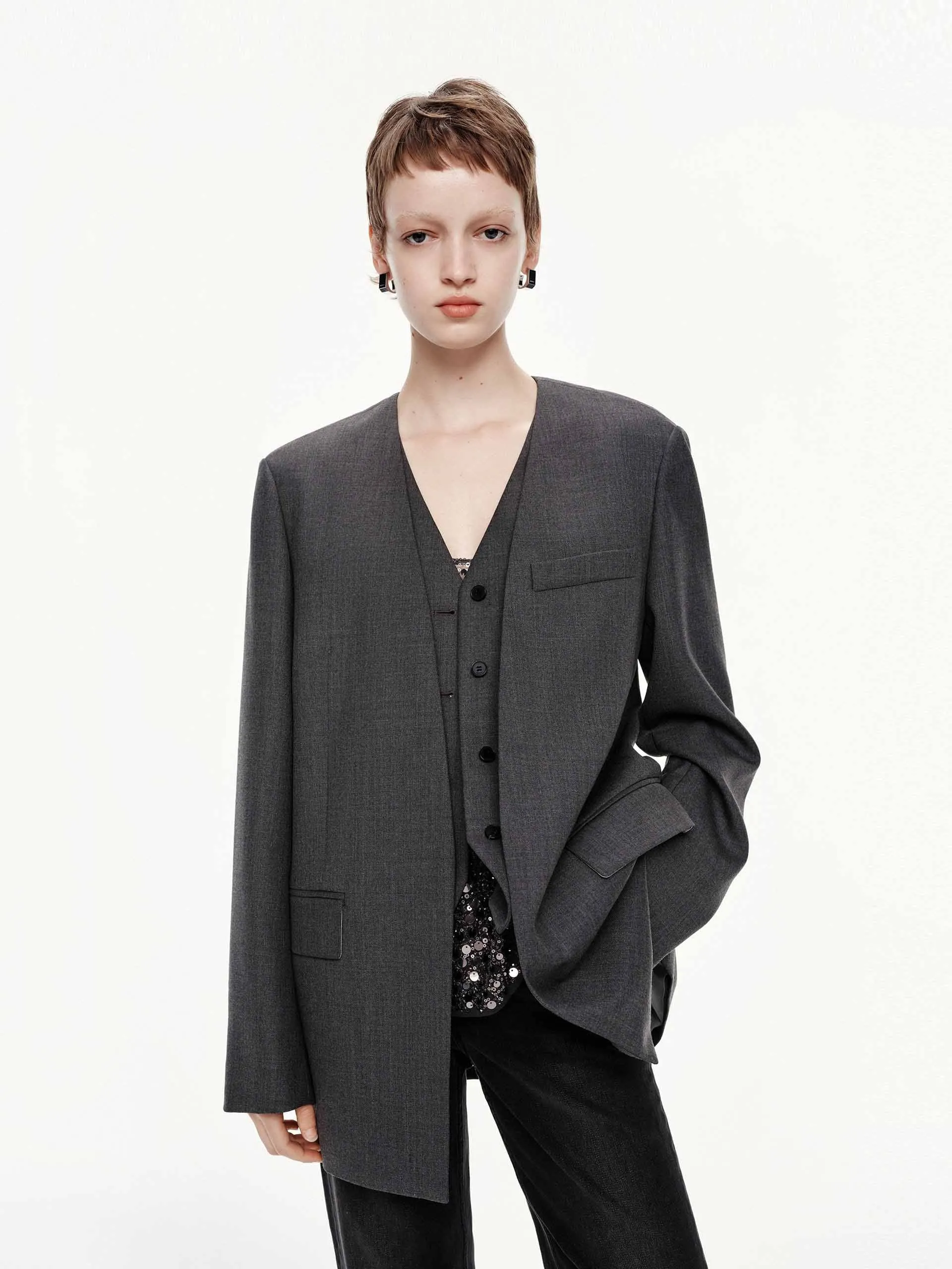 Collarless Layered Blazer sold by Mo&Co