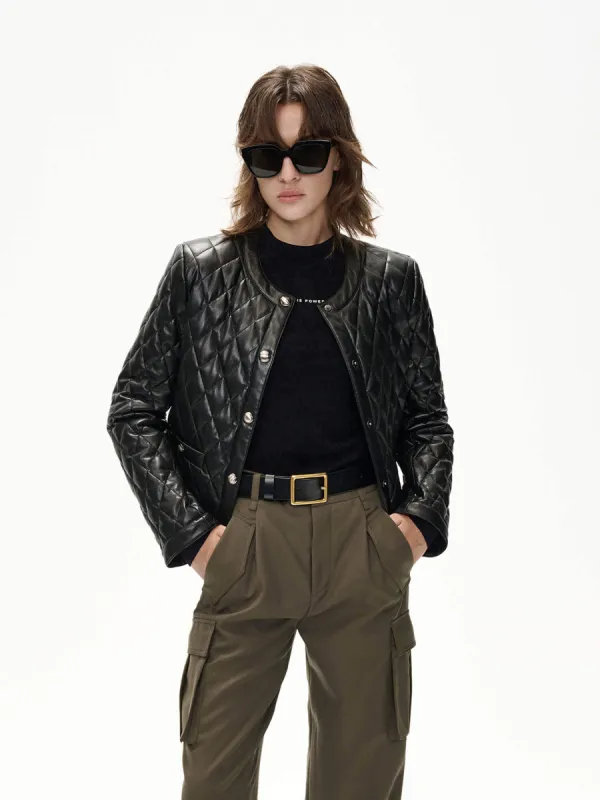 Cropped Leather Puffer Jacket sold by Mo&Co