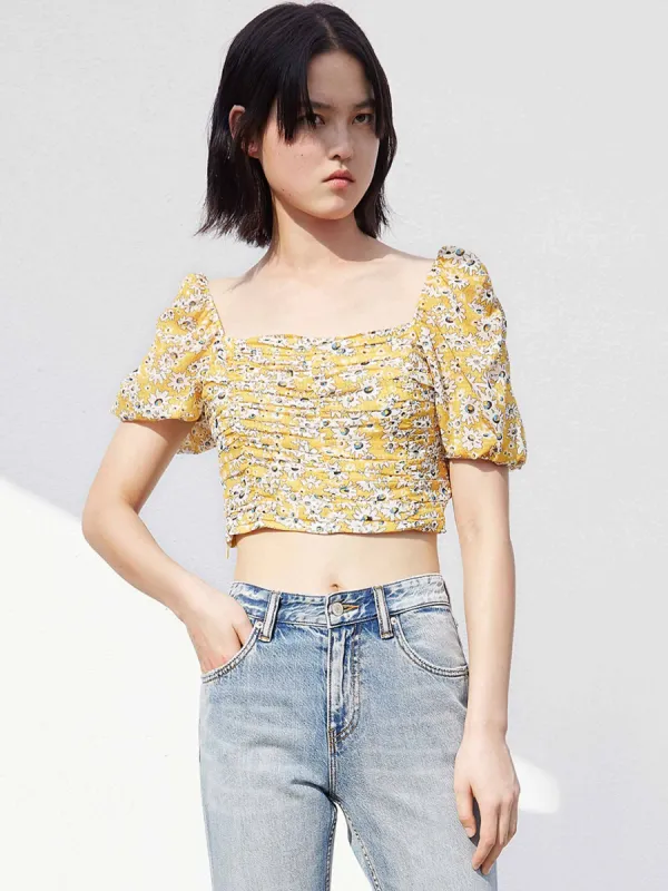 Cropped Squareneck Daisy Print Top sold by Mo&Co