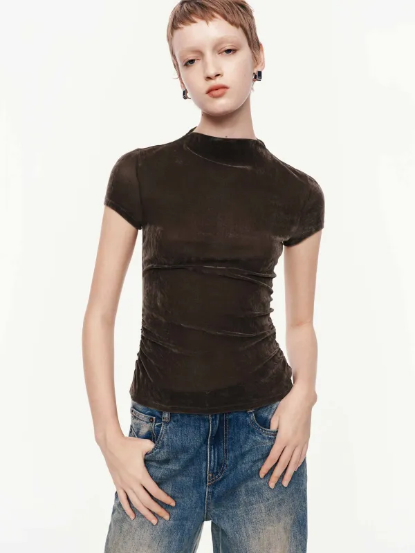 Side Pleated Velvet Top sold by Mo&Co