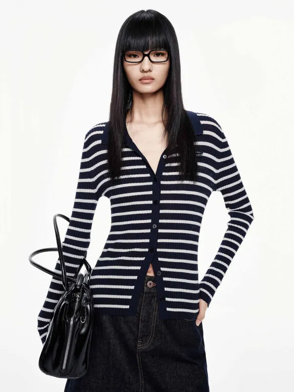 Wool Blend Striped Cardigan sold by Mo&Co
