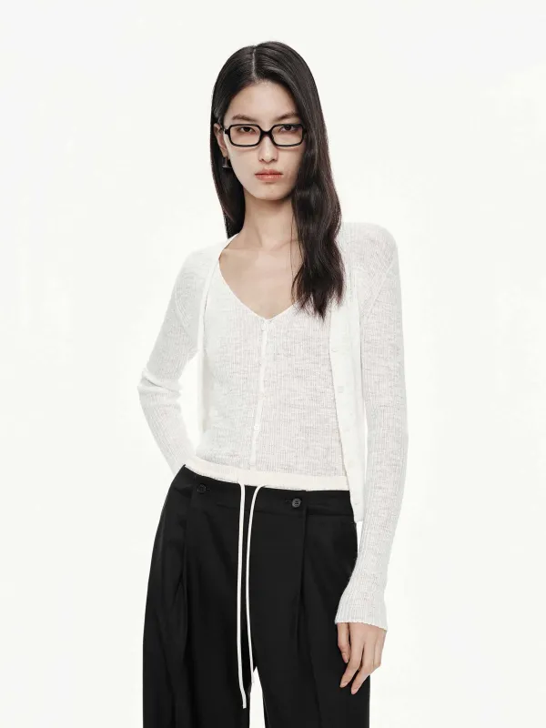 Linen Cotton V-neck Cardigan sold by Mo&Co