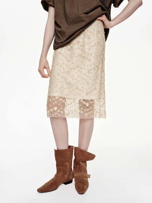 Sequin Detail Lace Skirt sold by Mo&Co