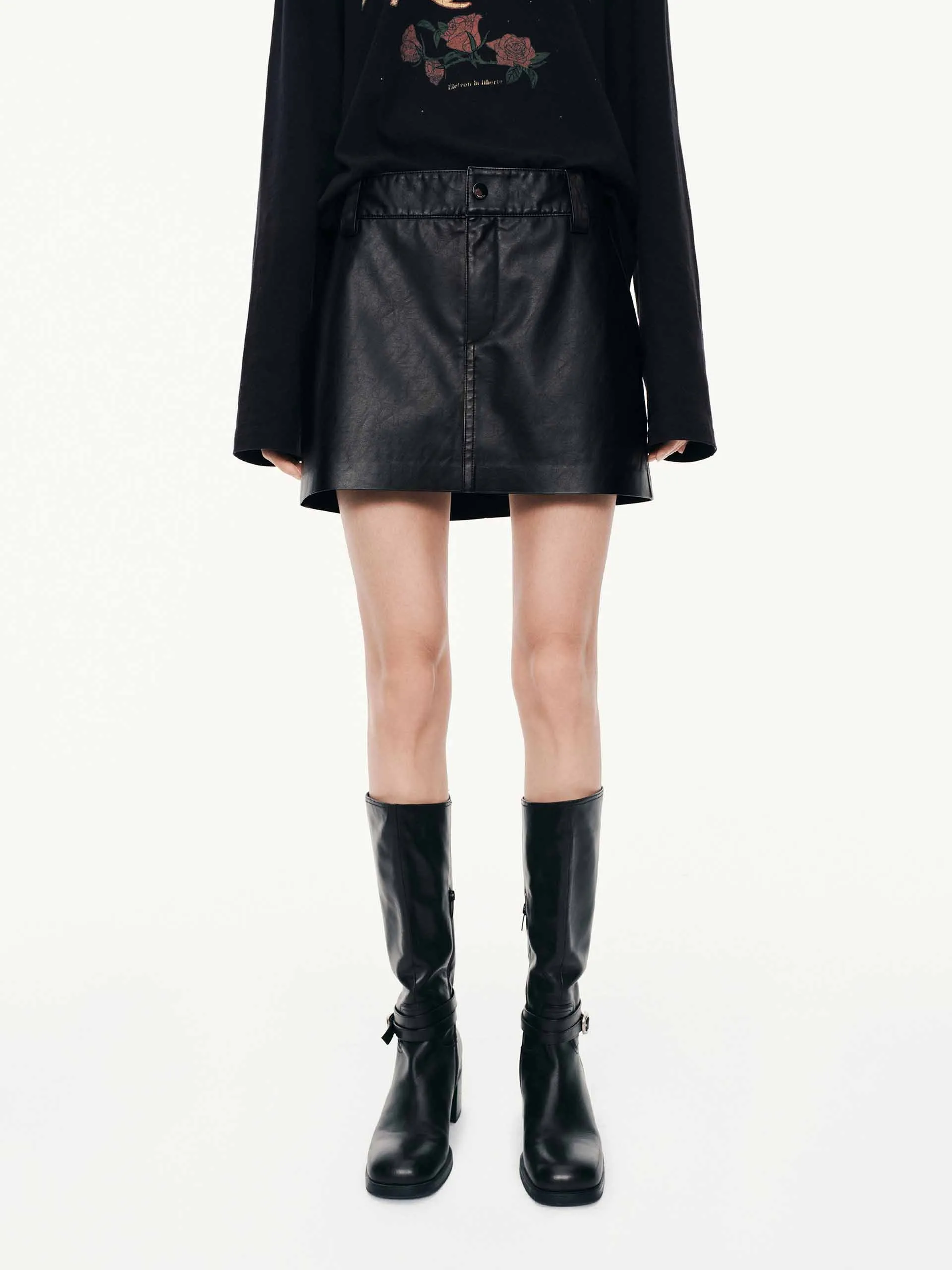 Leather Straight Cut Skirt sold by Mo&Co