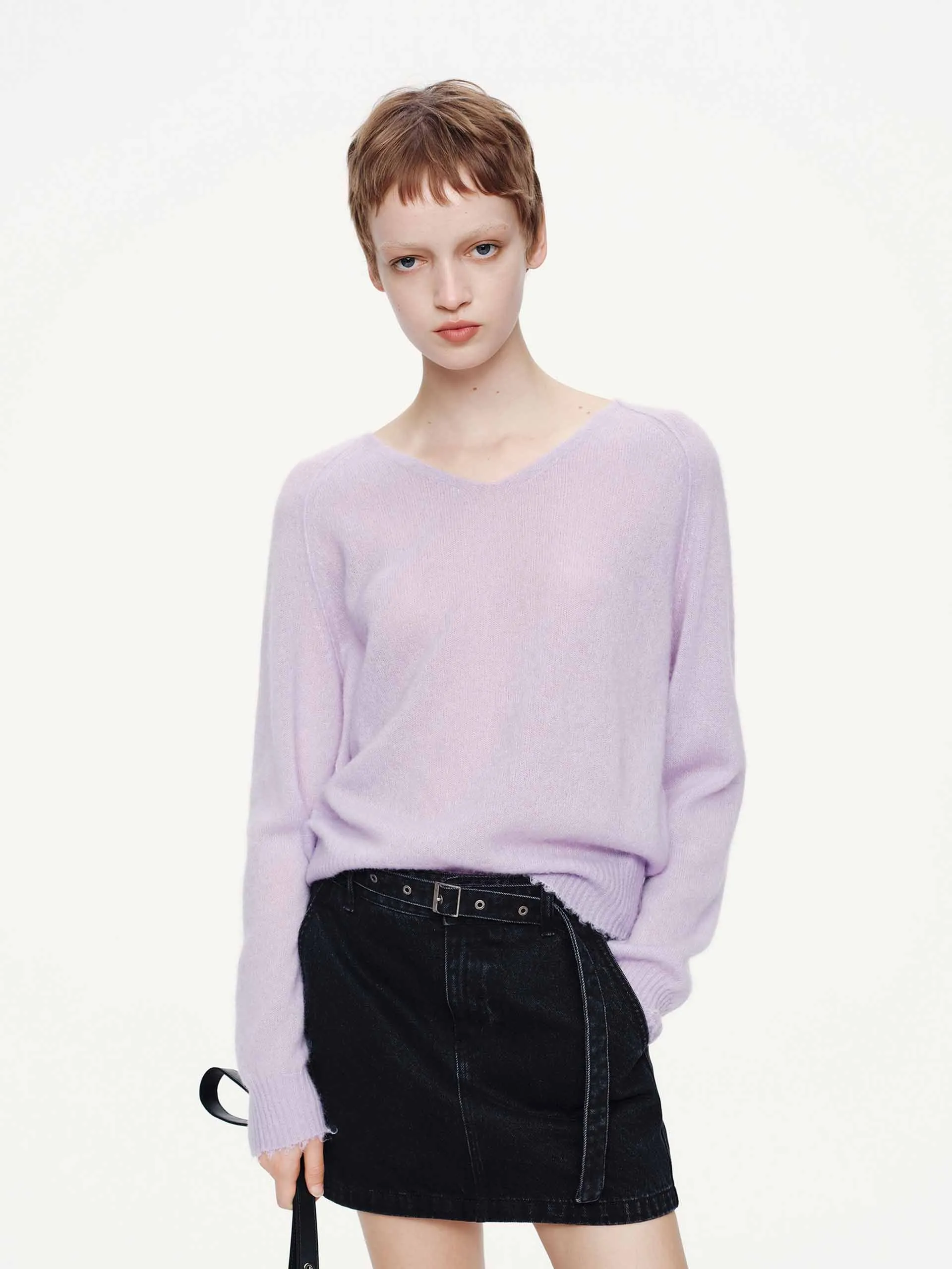 Raw Hem V-neck Sweater sold by Mo&Co