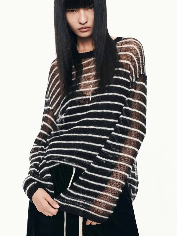 Striped Open Knit Sweater sold by Mo&Co