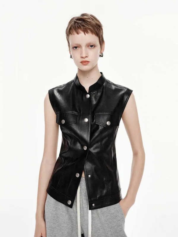 Sleeveless PU Leather Waistcoat sold by Mo&Co