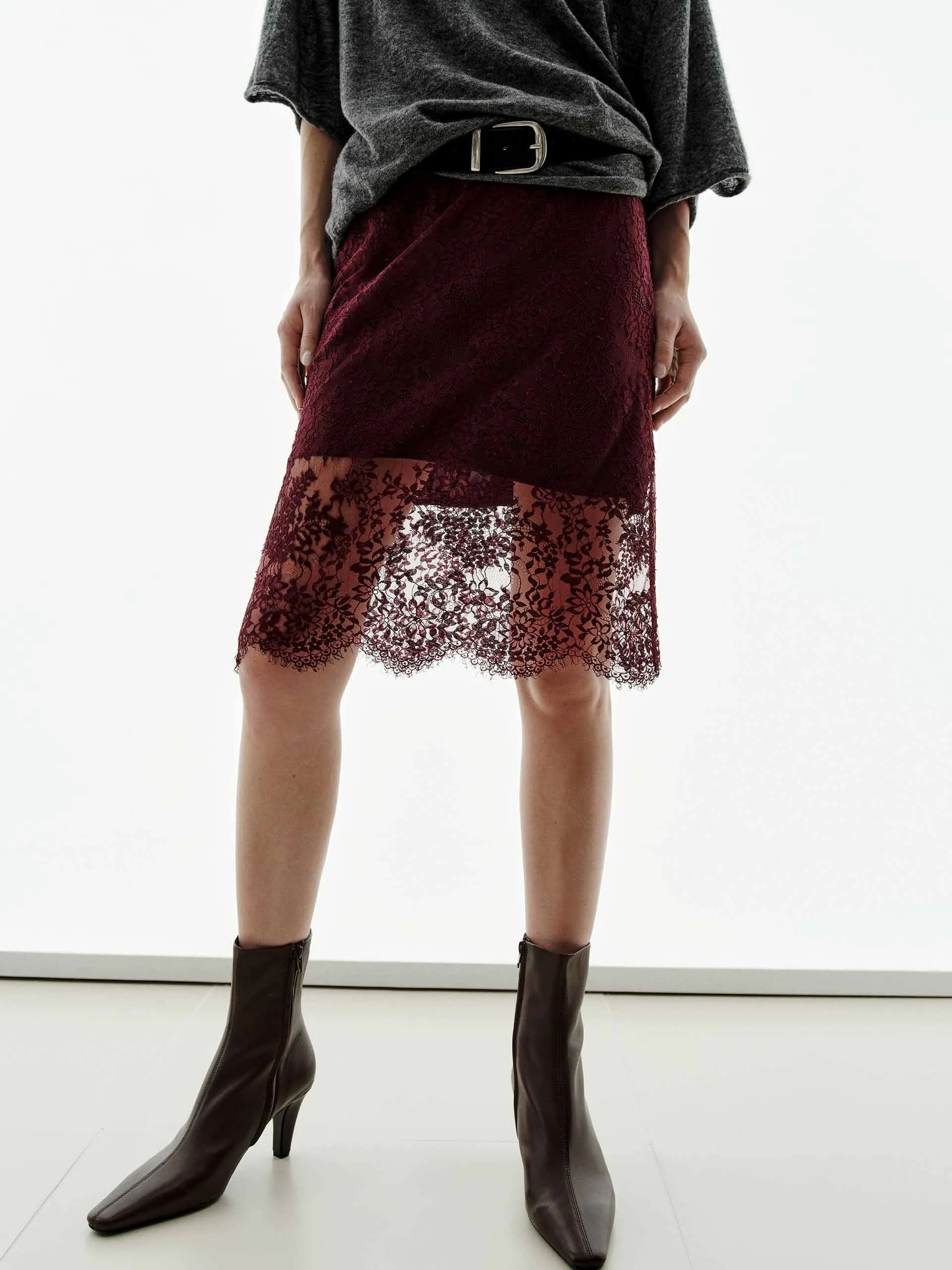 Lace Detail Midi Skirt sold by Mo&Co