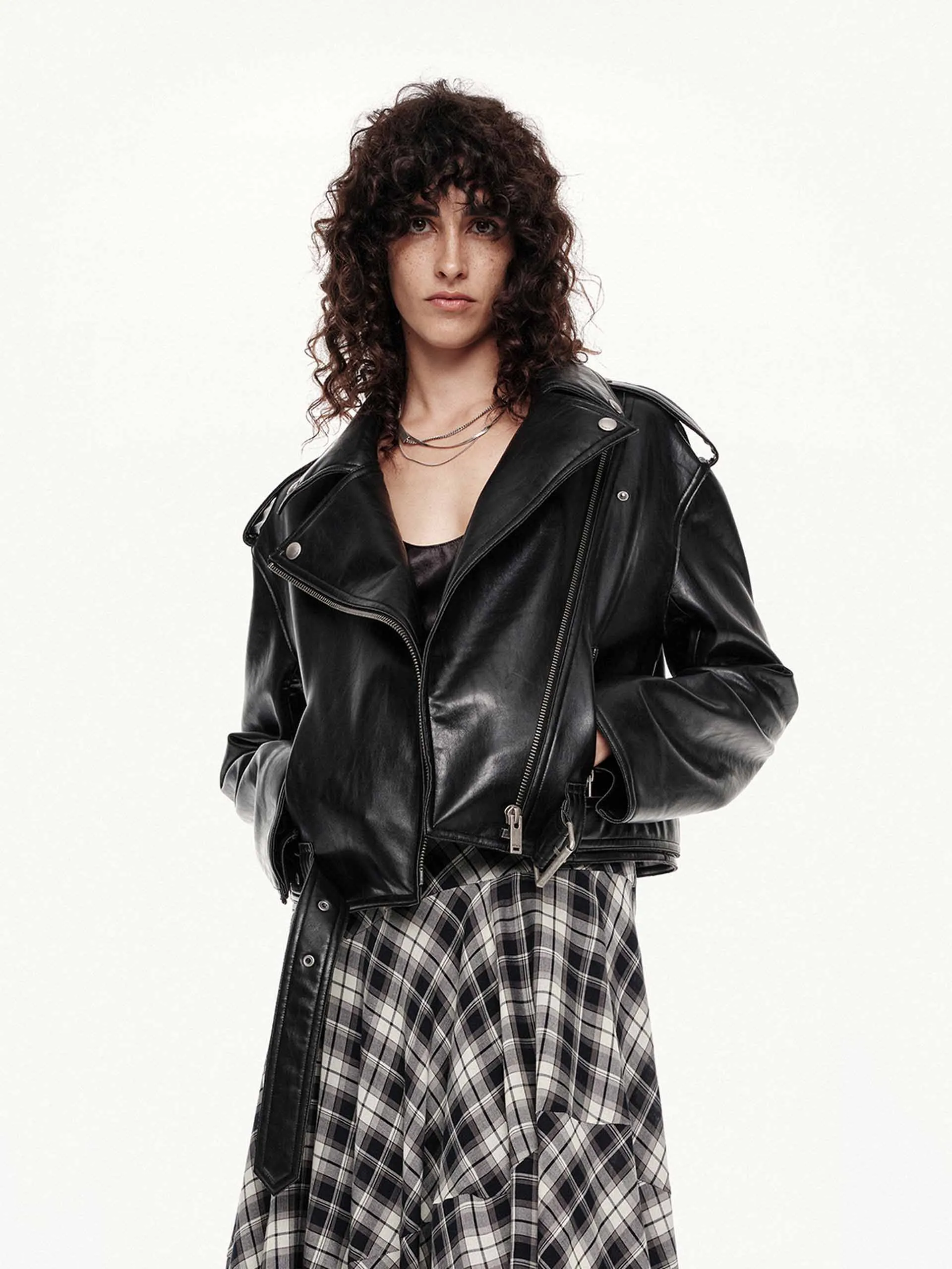 Cropped Faux Leather Jacket sold by Mo&Co product image thumbnail 3