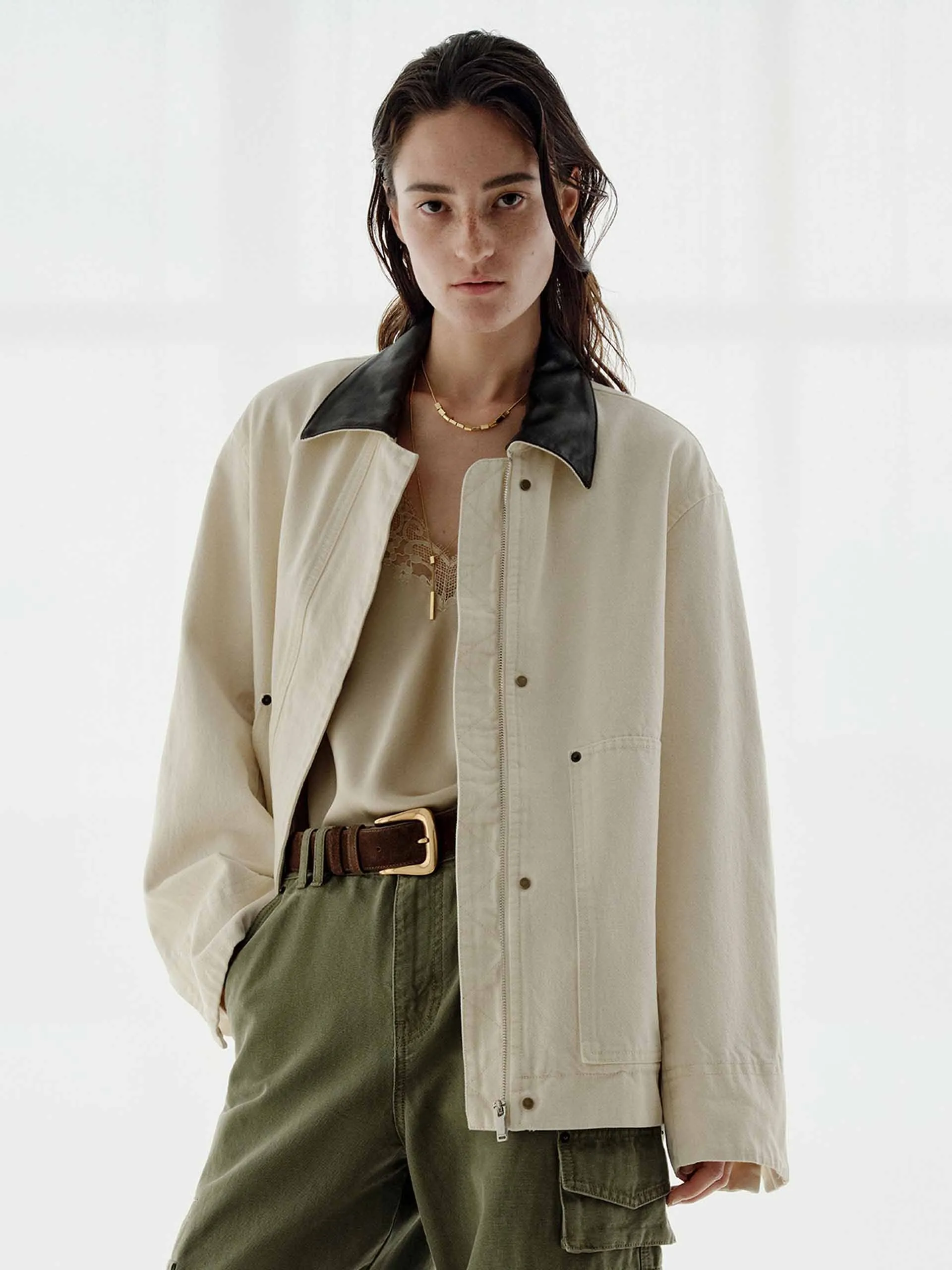 Contrast Collar Denim Jacket sold by Mo&Co product image thumbnail 3